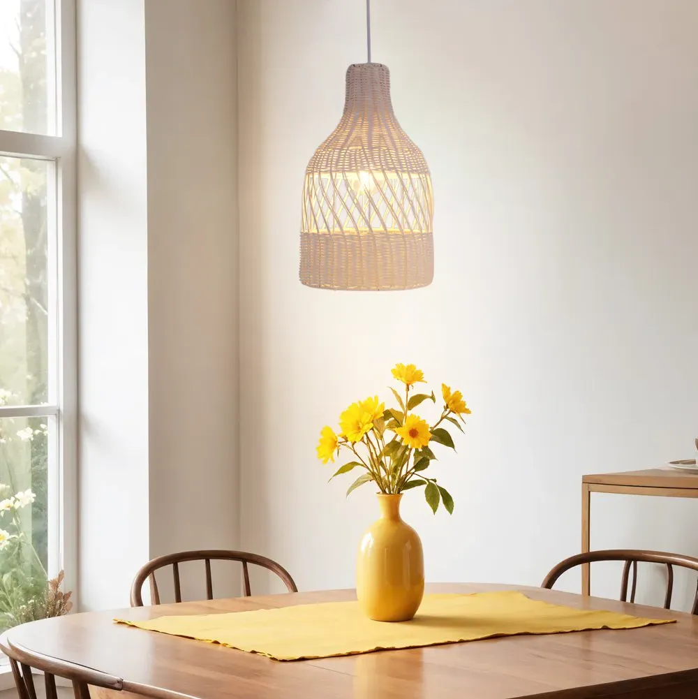 Spiral Pendant Light with Open Weave - White, Rattan image