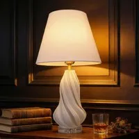 Ceramic Spiral Vase Table Lamp with Fabric Shade - White alternate view