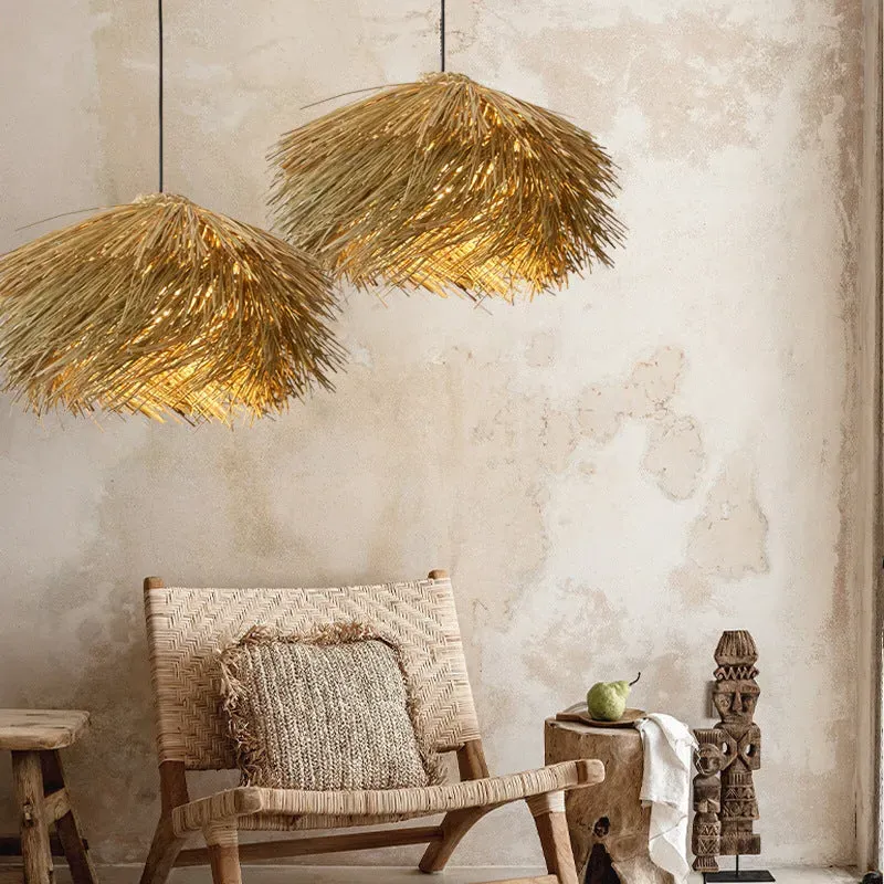 Straw Stack Pendant Light - Natural, Rattan