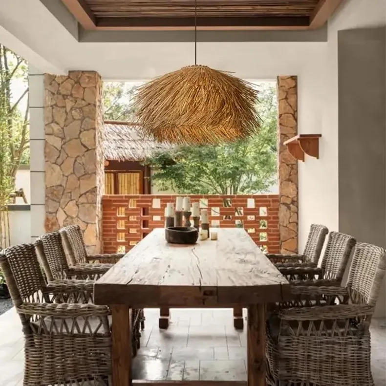 Straw Stack Pendant Light - Natural, Rattan