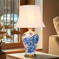 Table Lamp with Fabric Shade - Blue, Ceramic alternate view