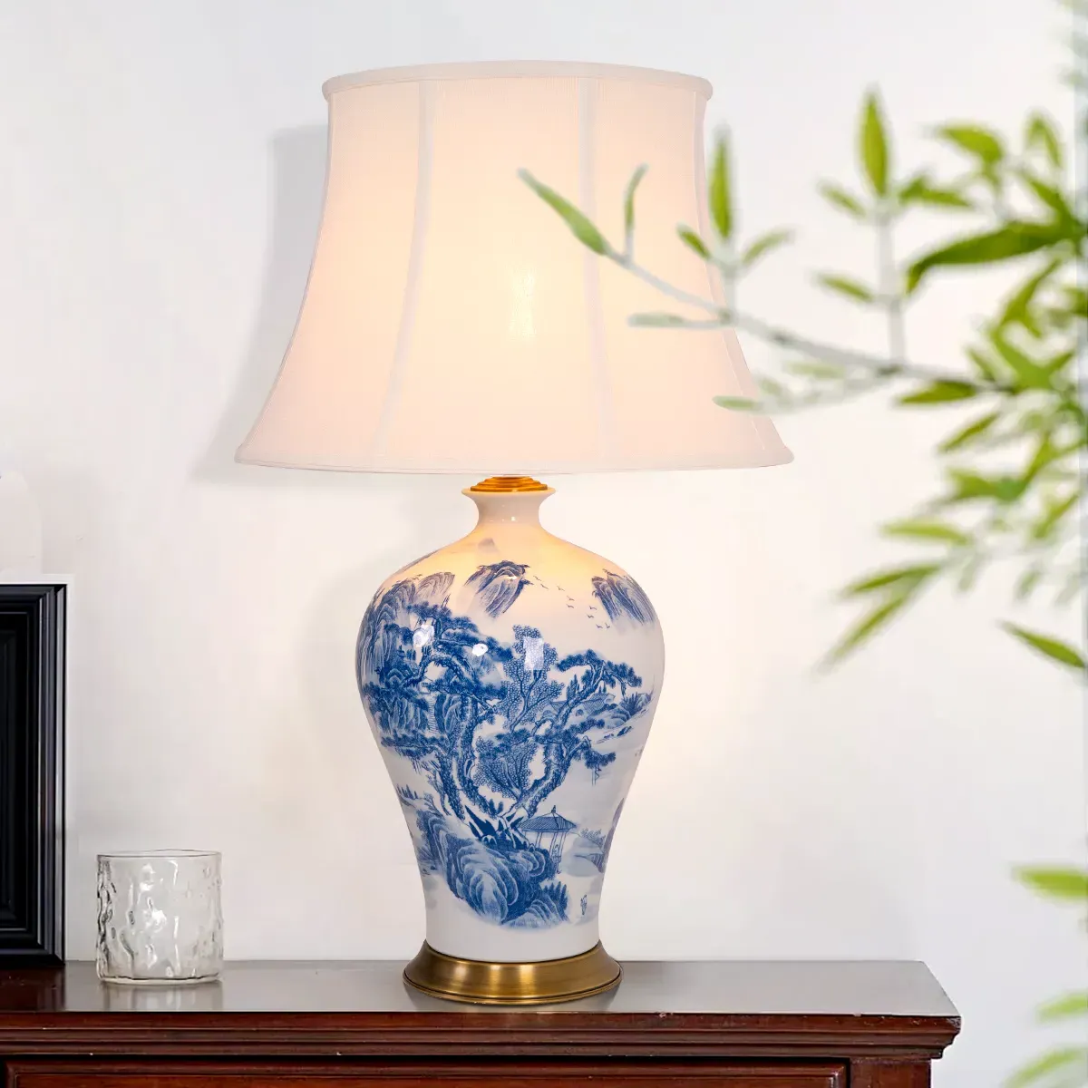 Table Lamp with Fabric Shade - Blue, Ceramic