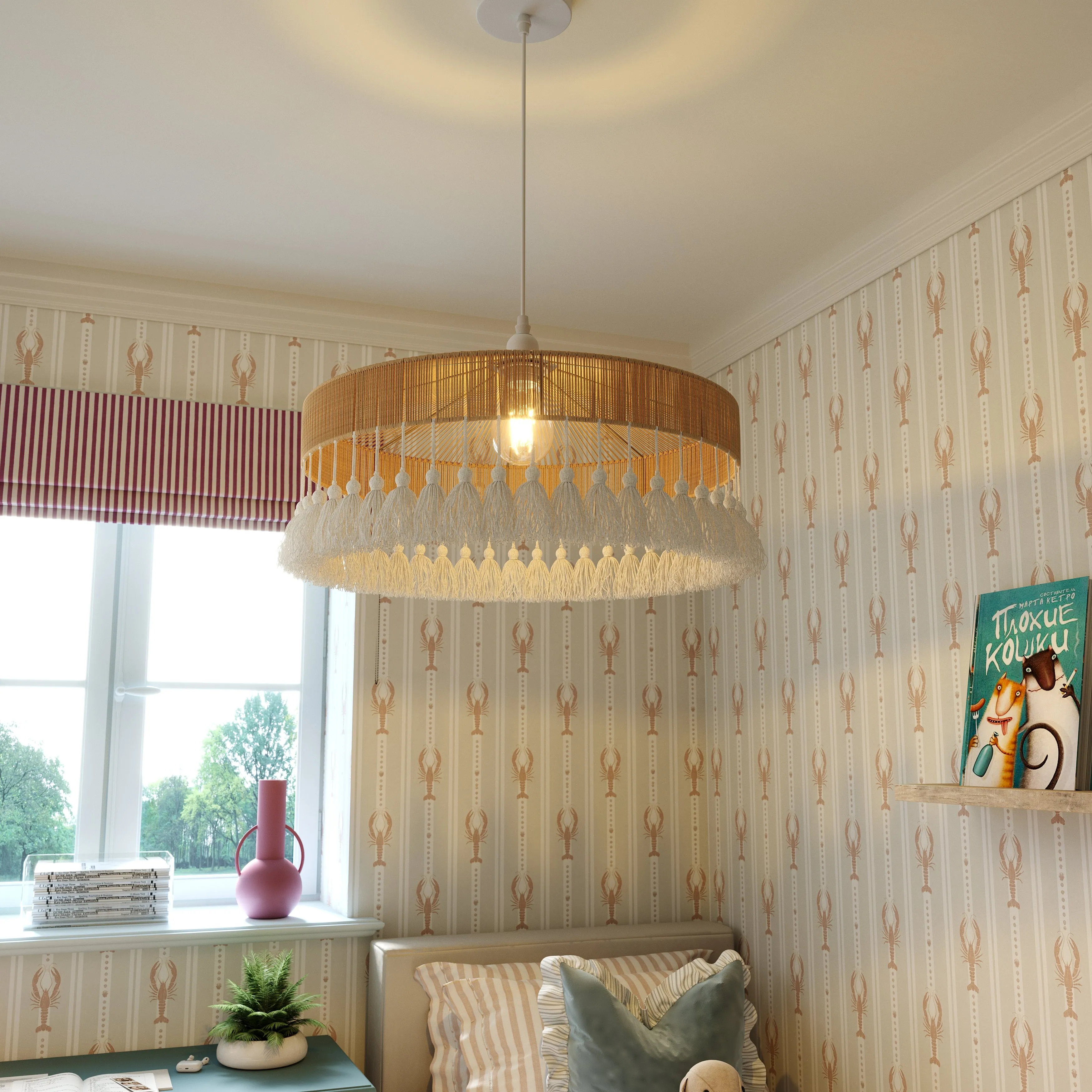 Tassel Breeze Woven Pendant Light - Brown, Paper Rope product