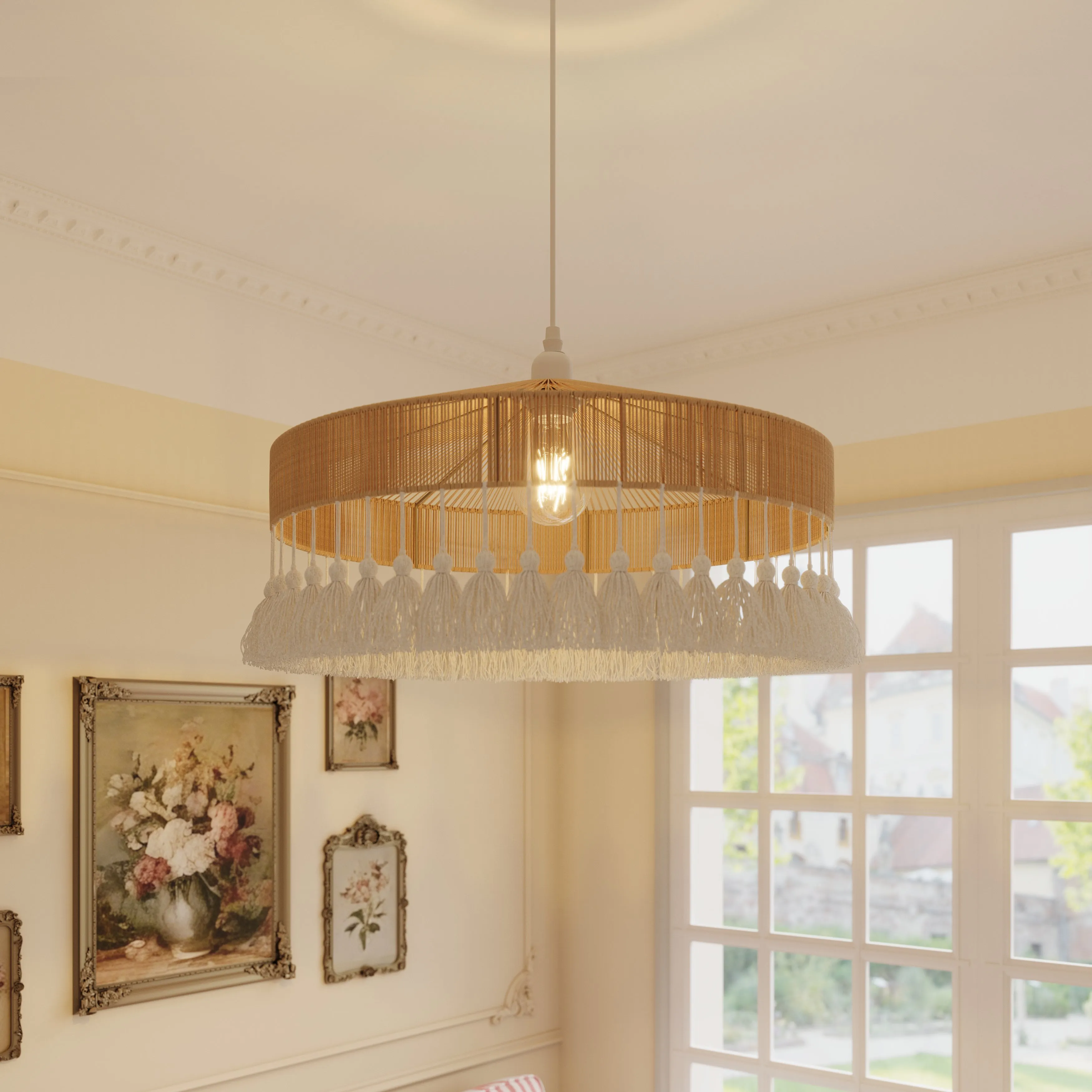 Tassel Breeze Woven Pendant Light - Brown, Paper Rope product