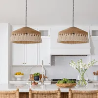 Woven Tassel Pendant Light with Adjustable Chain - Khaki, Hemp Rope alternate view
