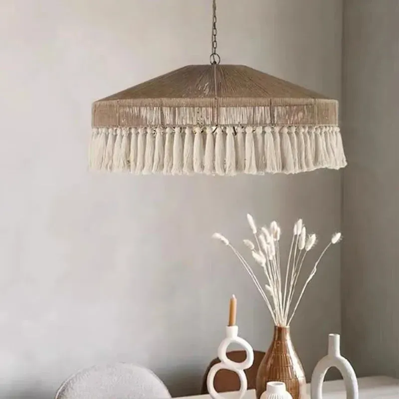 Tassel Pendant Light with Adjustable Height - Hemp