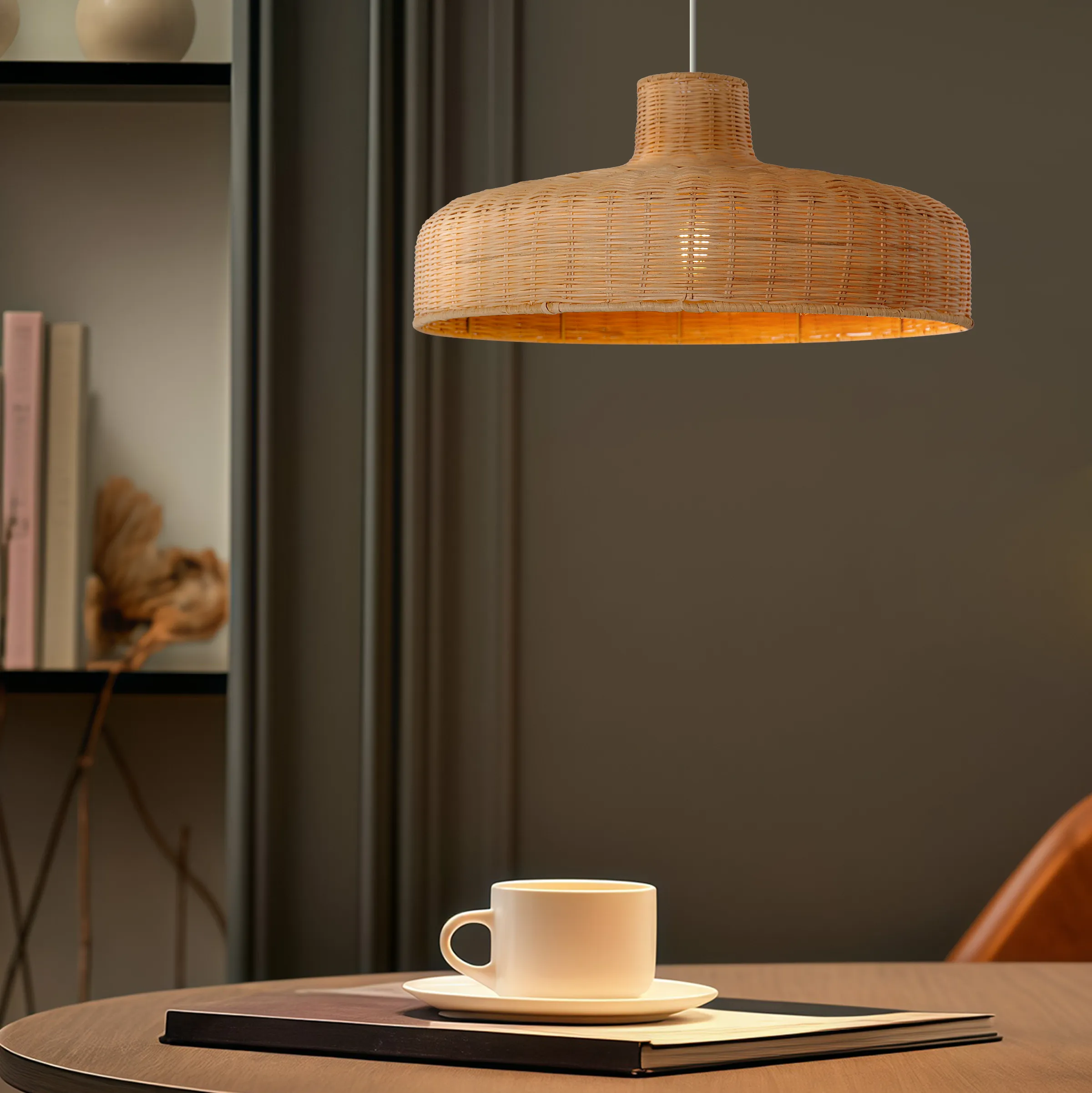 Teapot-Shaped Pendant Light - Natural, Rattan
