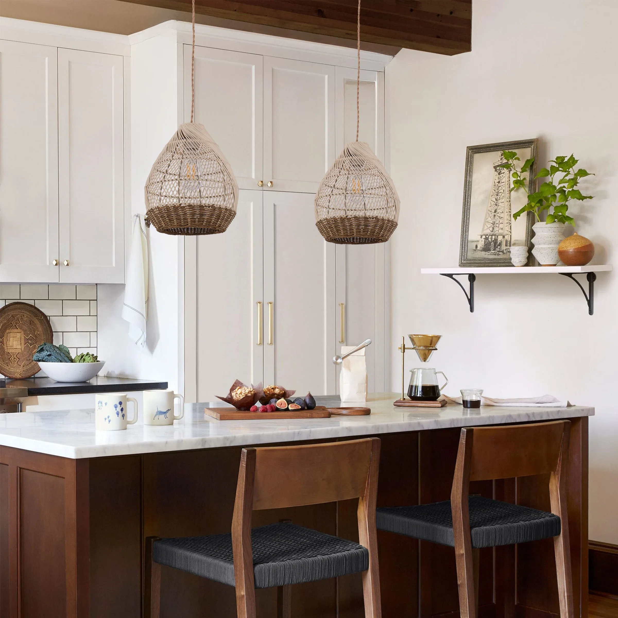 Teardrop Pendant Light - Brown, Rattan image