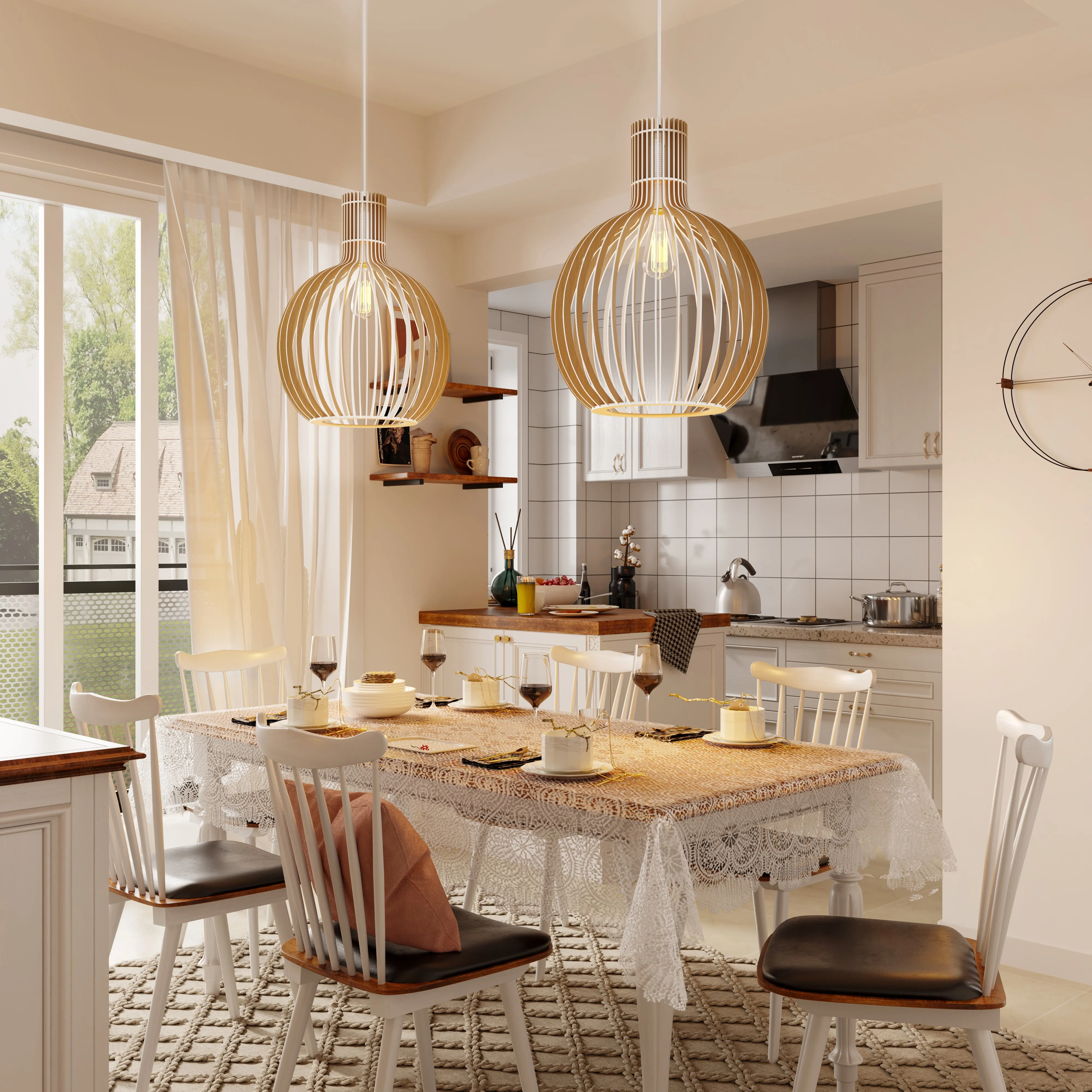 Tonka Scandinavian LED Wood Pendant Light - Natural/White/Black product