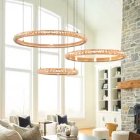 Triple-Ring Pendant Light with LED - Gold, Crystal alternate view