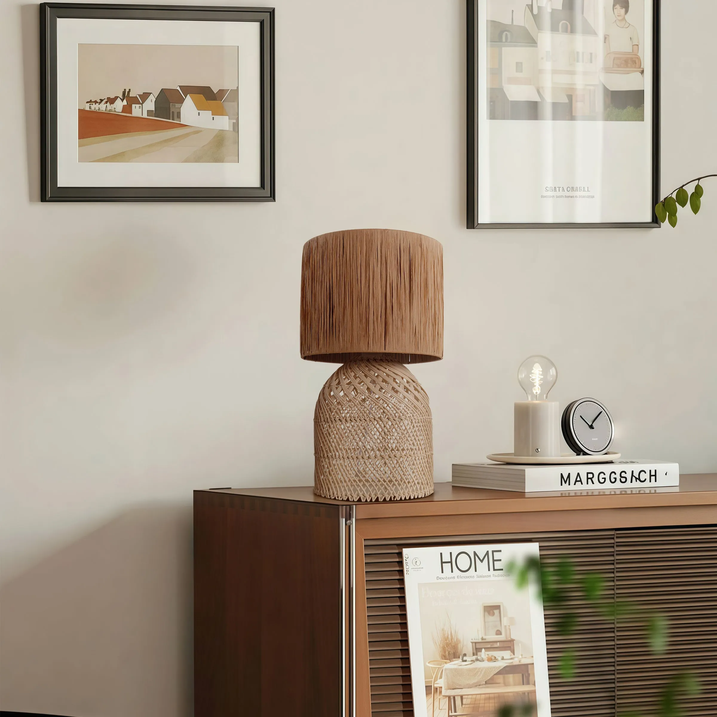 Twin Drum Rattan Table Lamp - Natural, Iron product