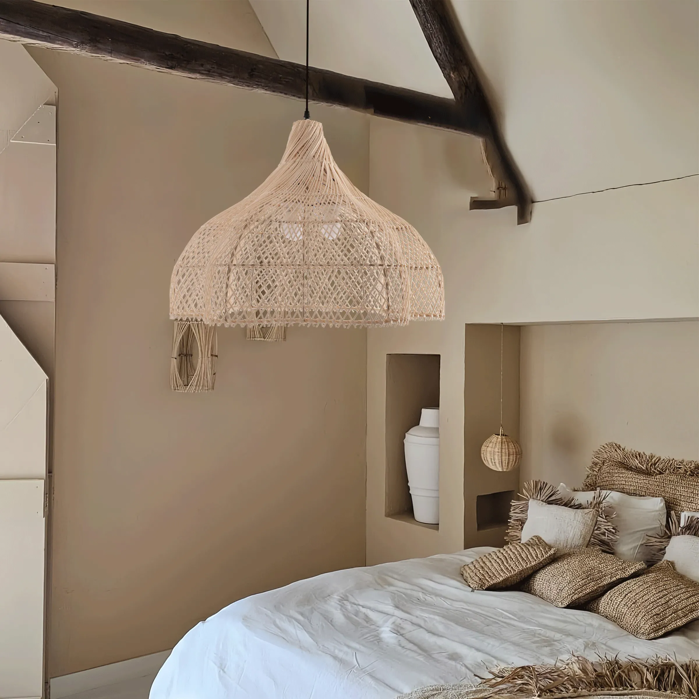 Umbrella Pendant Light with Woven Design - Rattan image