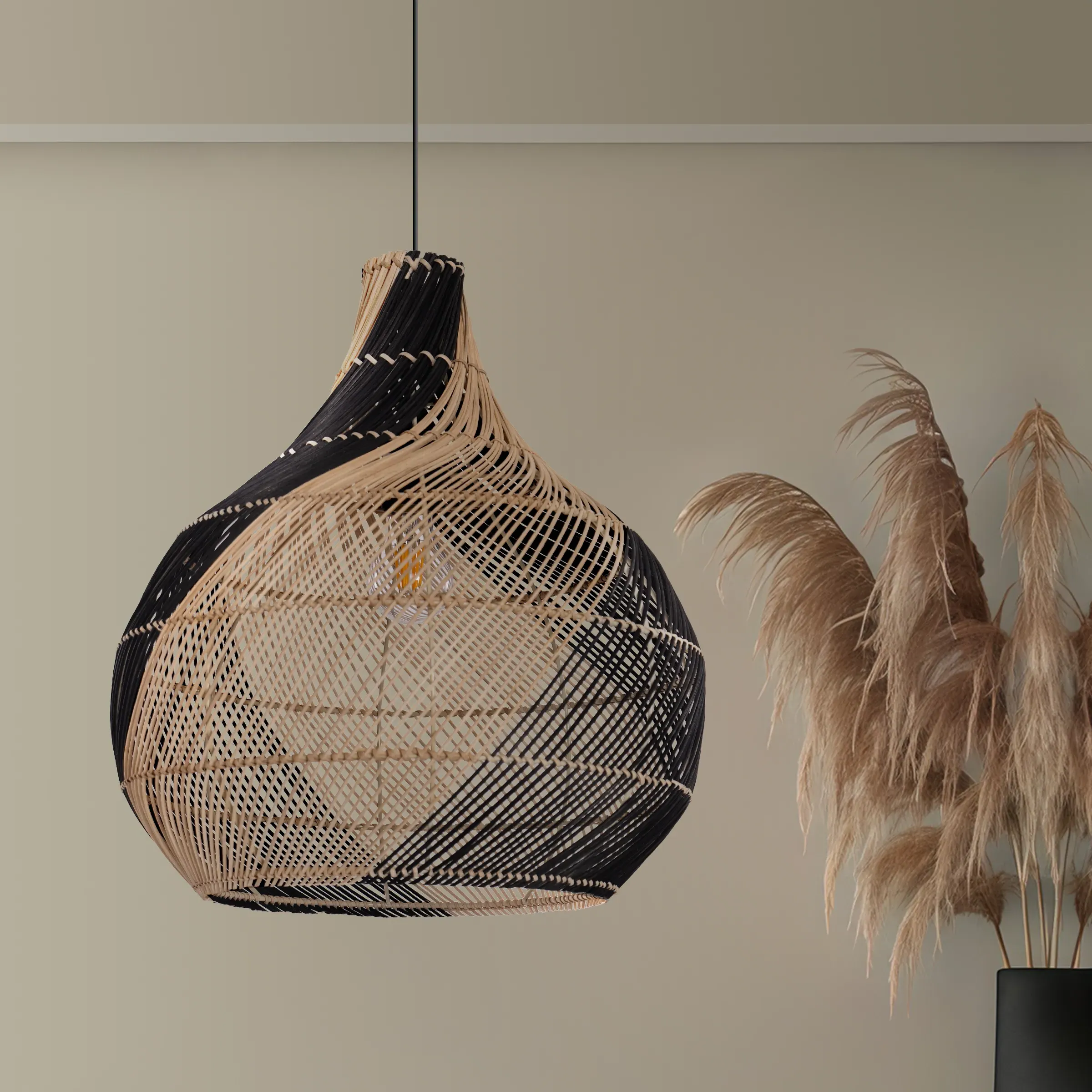 Vase-Shaped Pendant Light - Natural, Rattan image