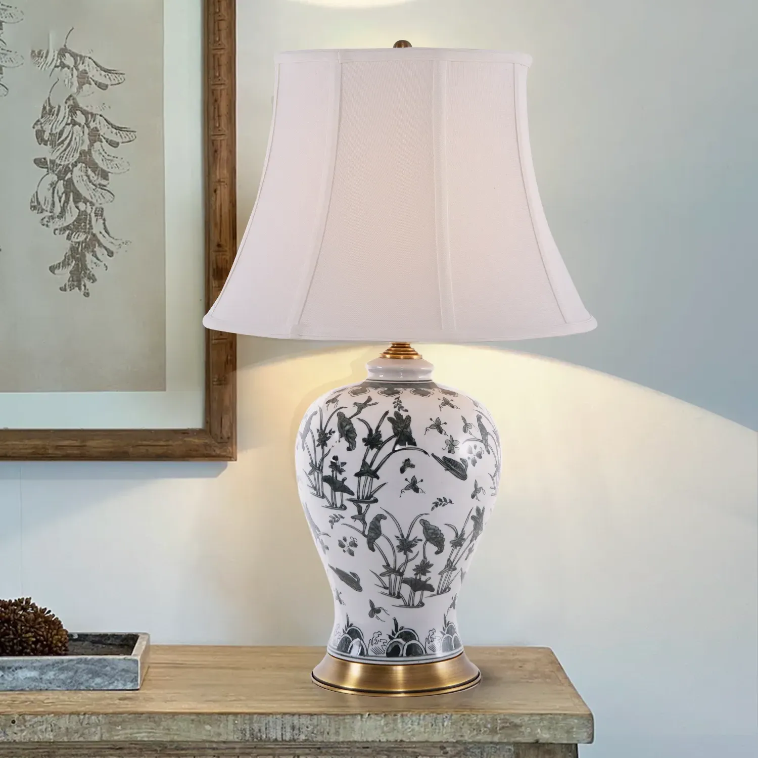 Vase Table Lamp Hand-Painted - Ceramic