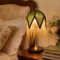 Vintage Tassel Table Lamp - Antique Brass, Iron & Fabric alternate view