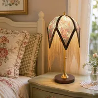 Vintage Tassel Table Lamp - Antique Brass, Iron & Fabric alternate view