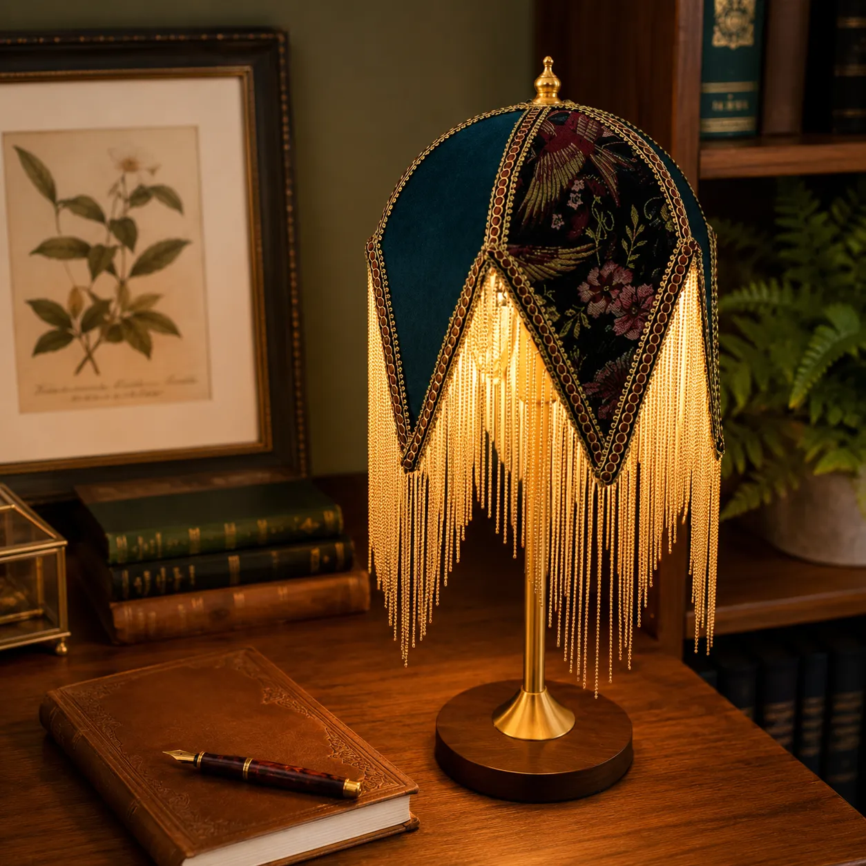 Vintage Tassel Table Lamp - Antique Brass, Iron & Fabric product