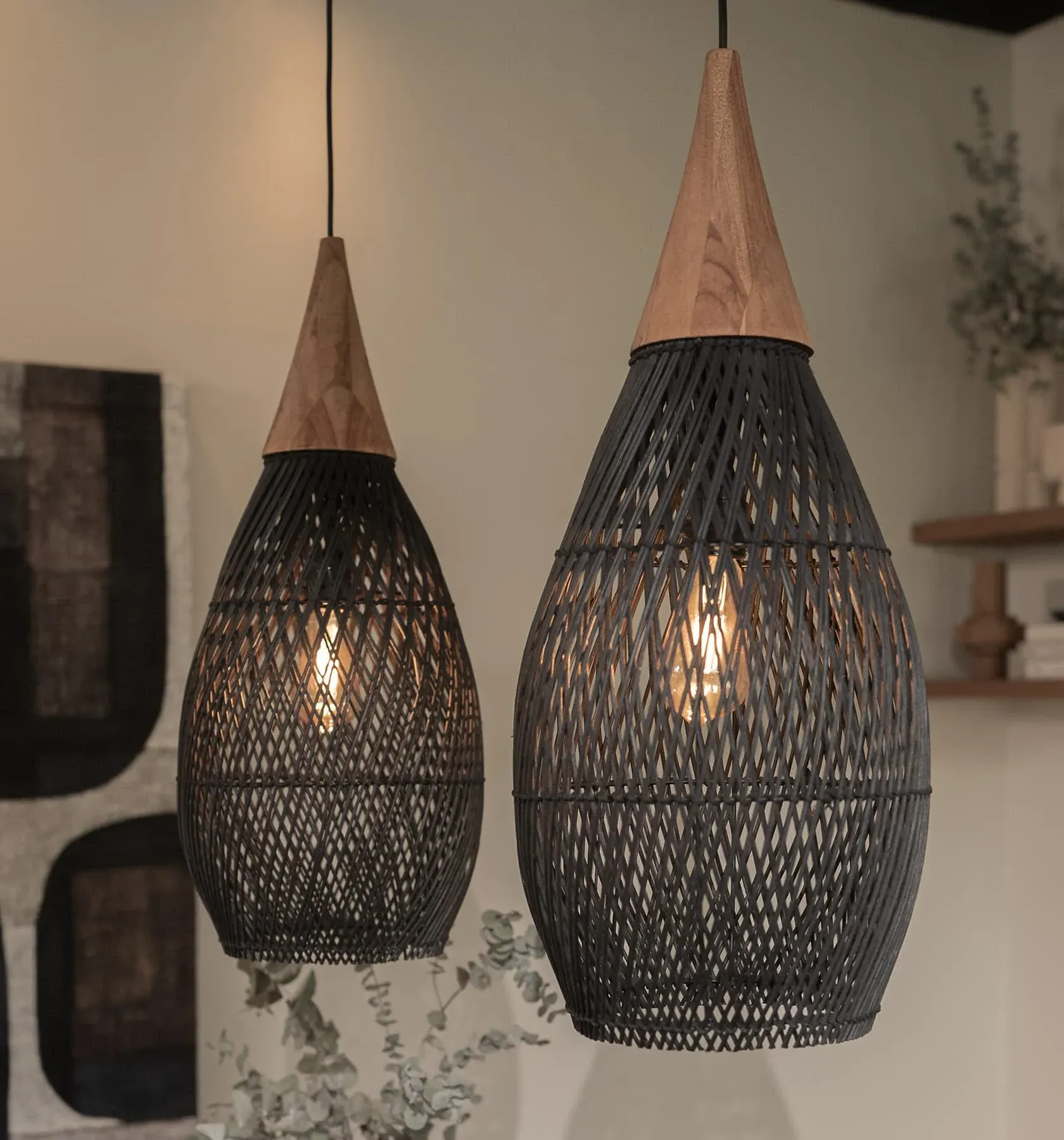 Water-Drop Pendant Light - Natural, Rattan