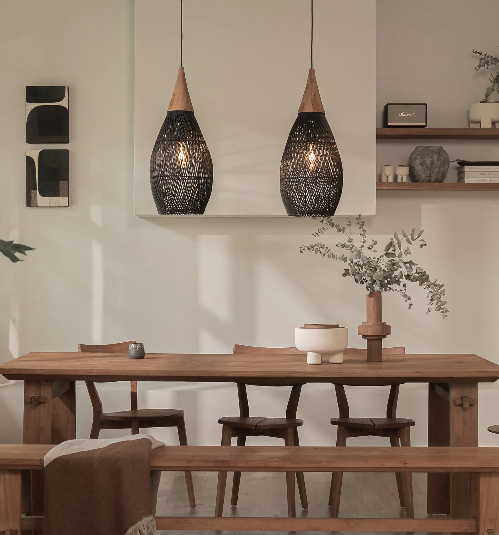 Water-Drop Pendant Light - Natural, Rattan