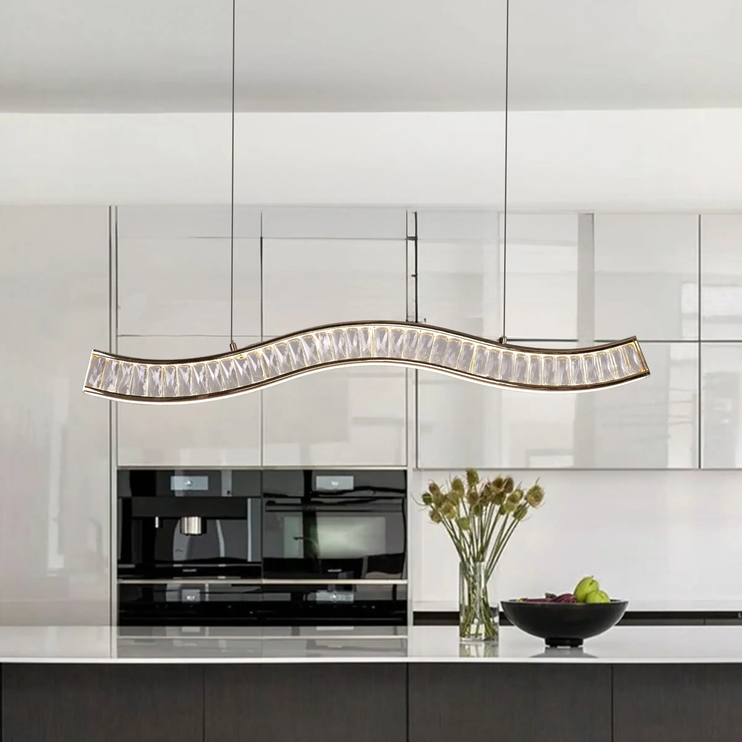 Wave LED Pendant Light - Gold, Crystal image