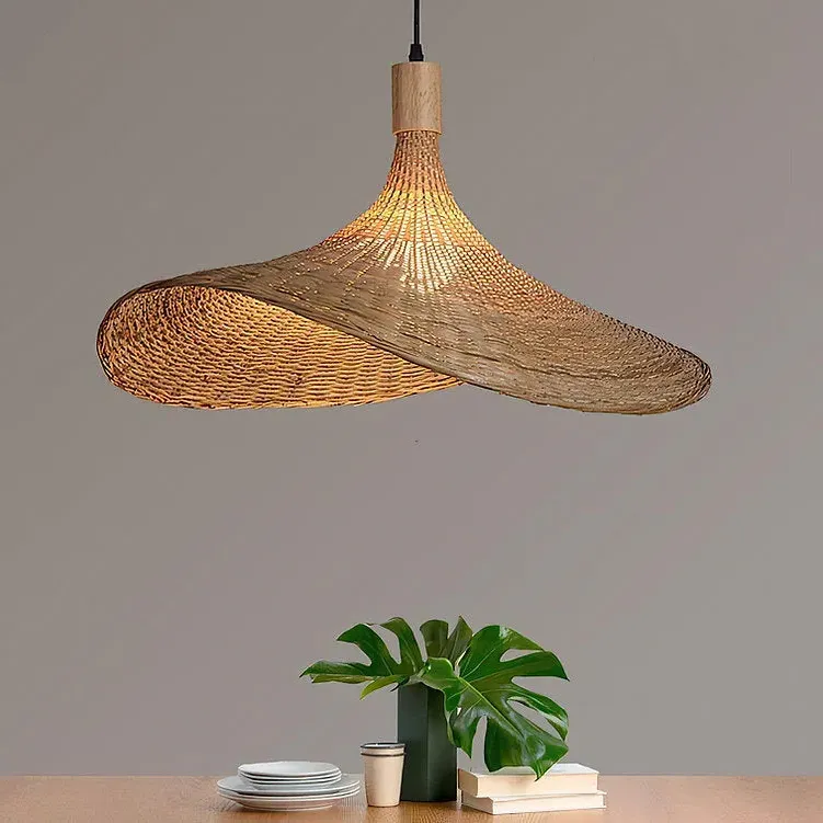 Woven Pendant Light Hat Design - Natural, Rattan
