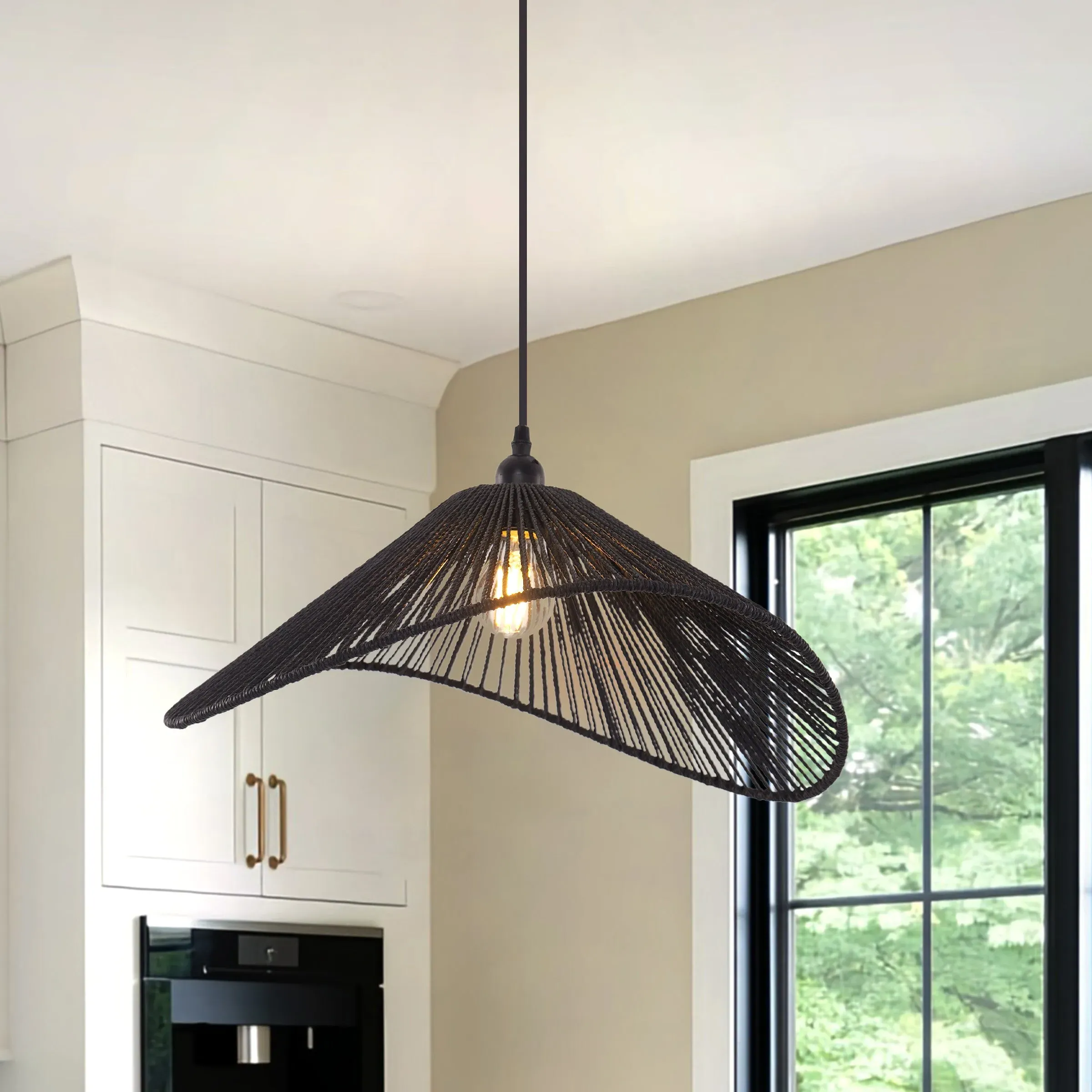 Woven Pendant Light with Adjustable Cord - Black