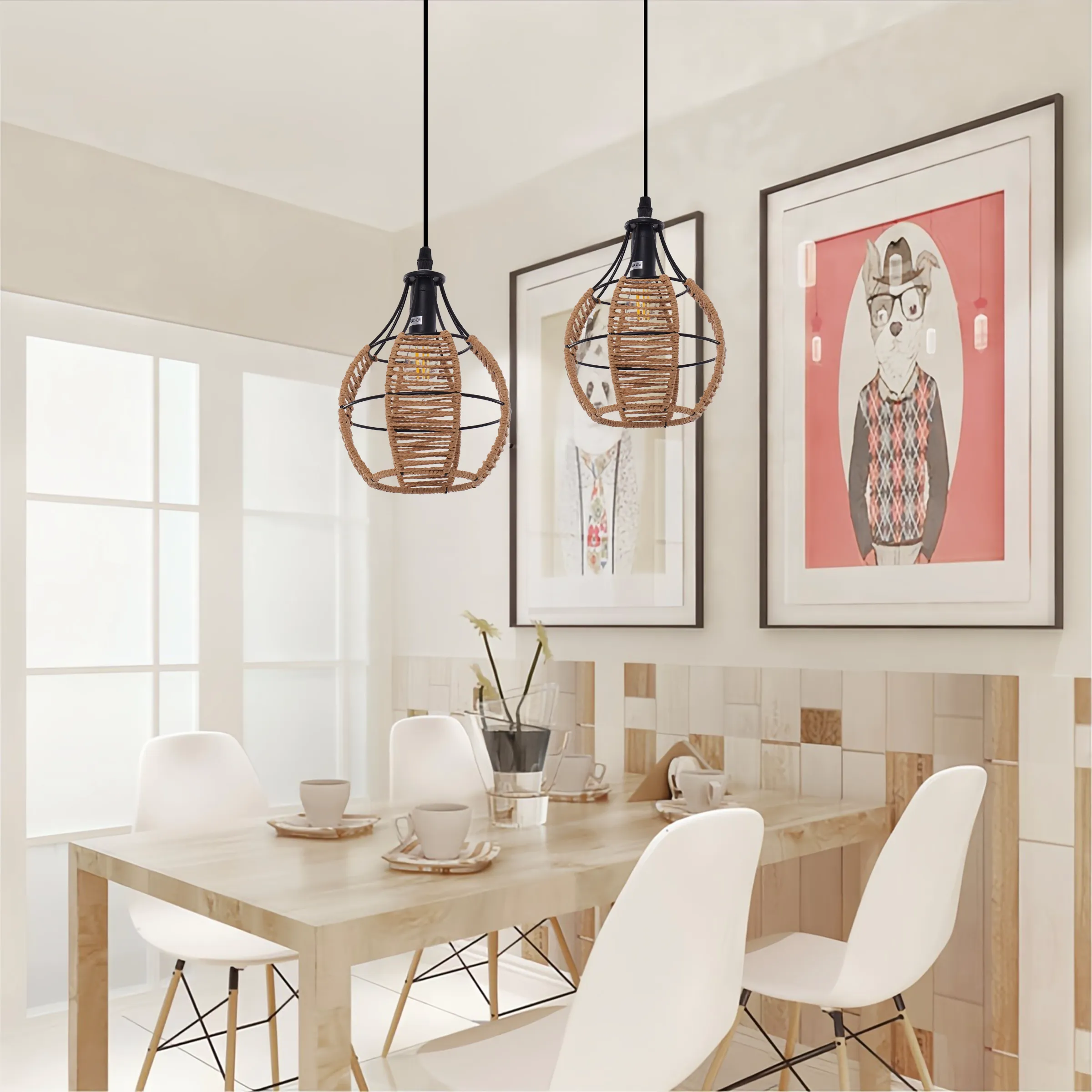Woven Pendant Light with Adjustable Cord - Brown