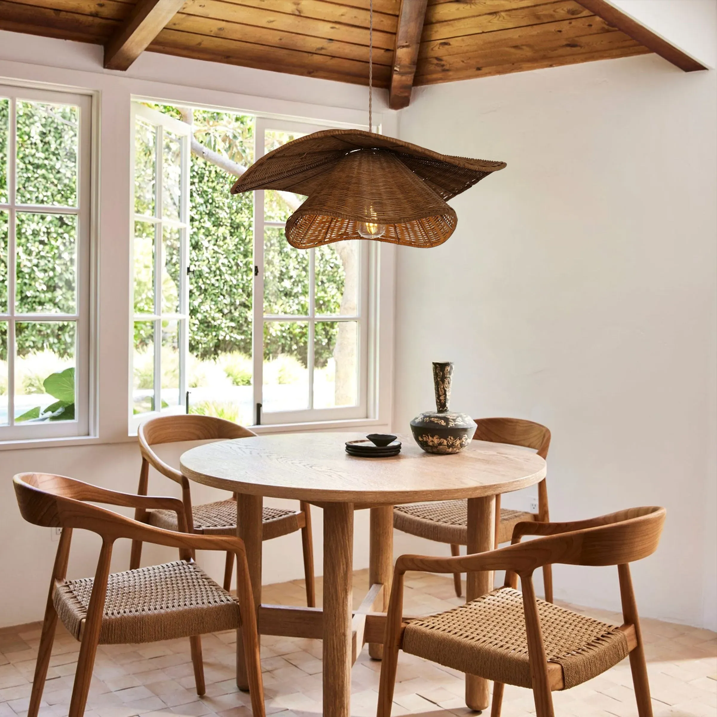 Woven Pendant Light with Adjustable Cord - Brown, Rattan image