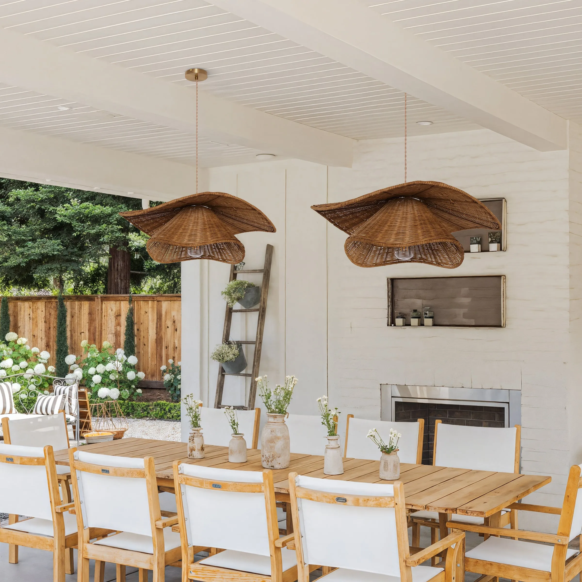 Woven Pendant Light with Adjustable Cord - Brown, Rattan