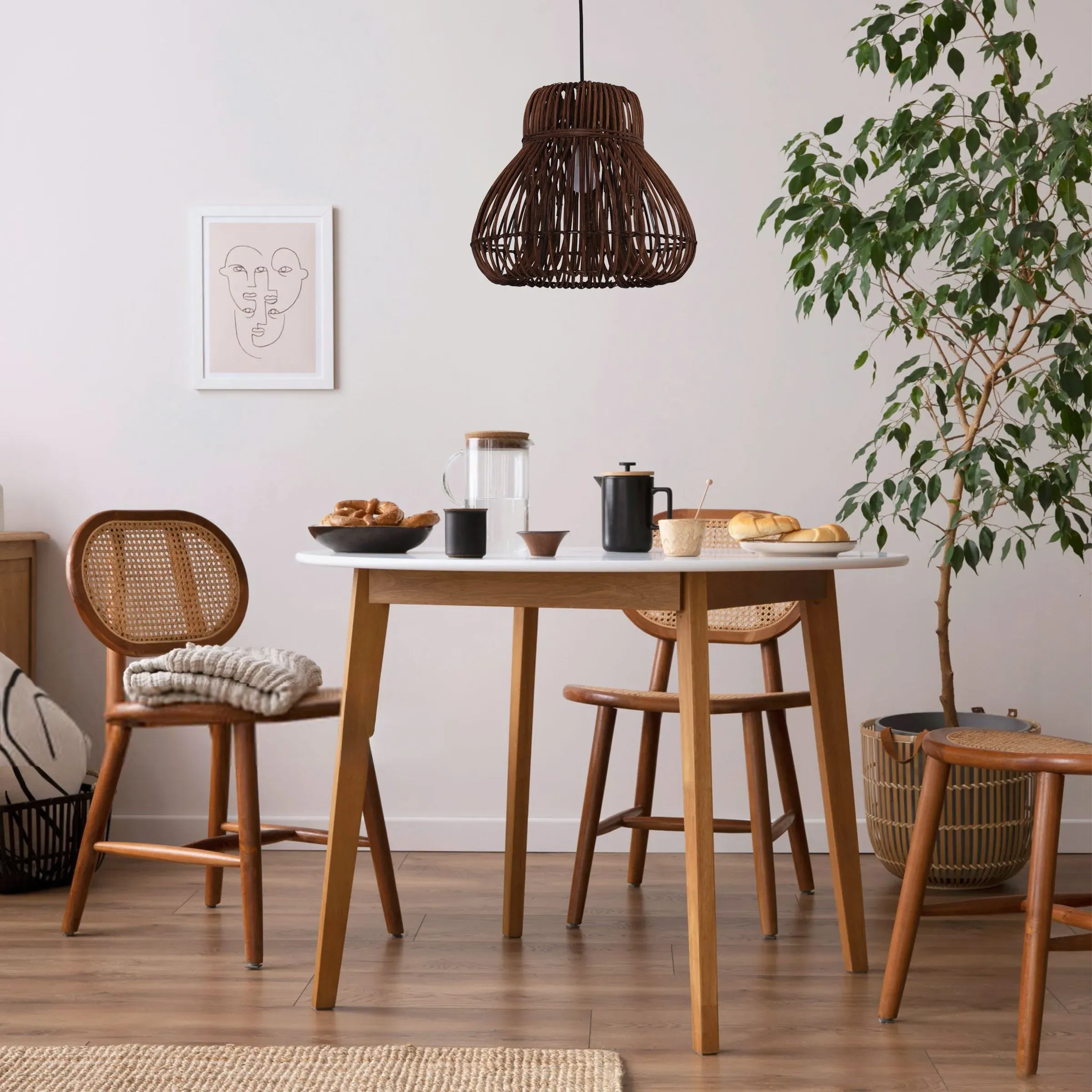 Woven Pendant Light with Adjustable Cord - Brown, Rattan image