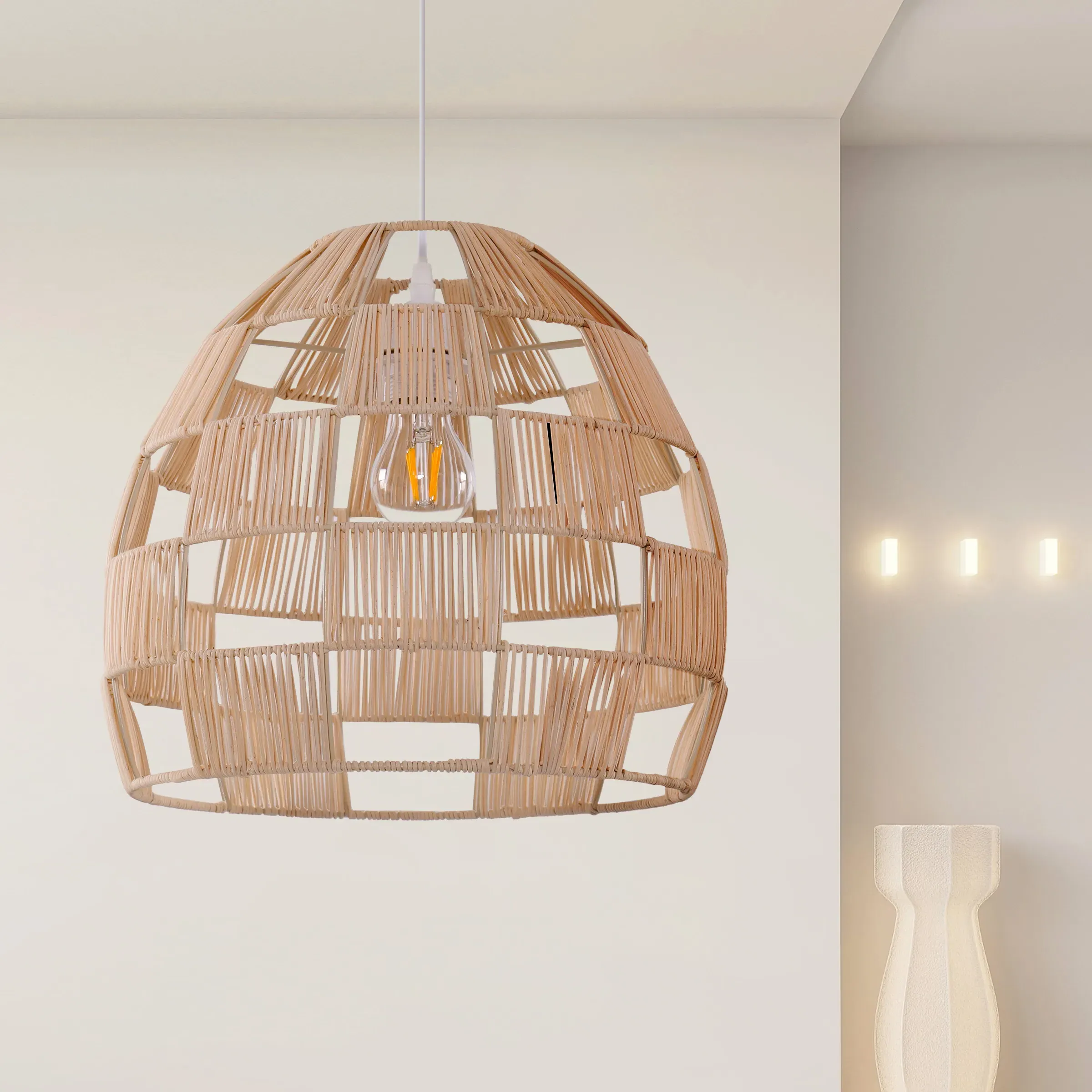 Woven Pendant Light with Adjustable Cord - Natural image