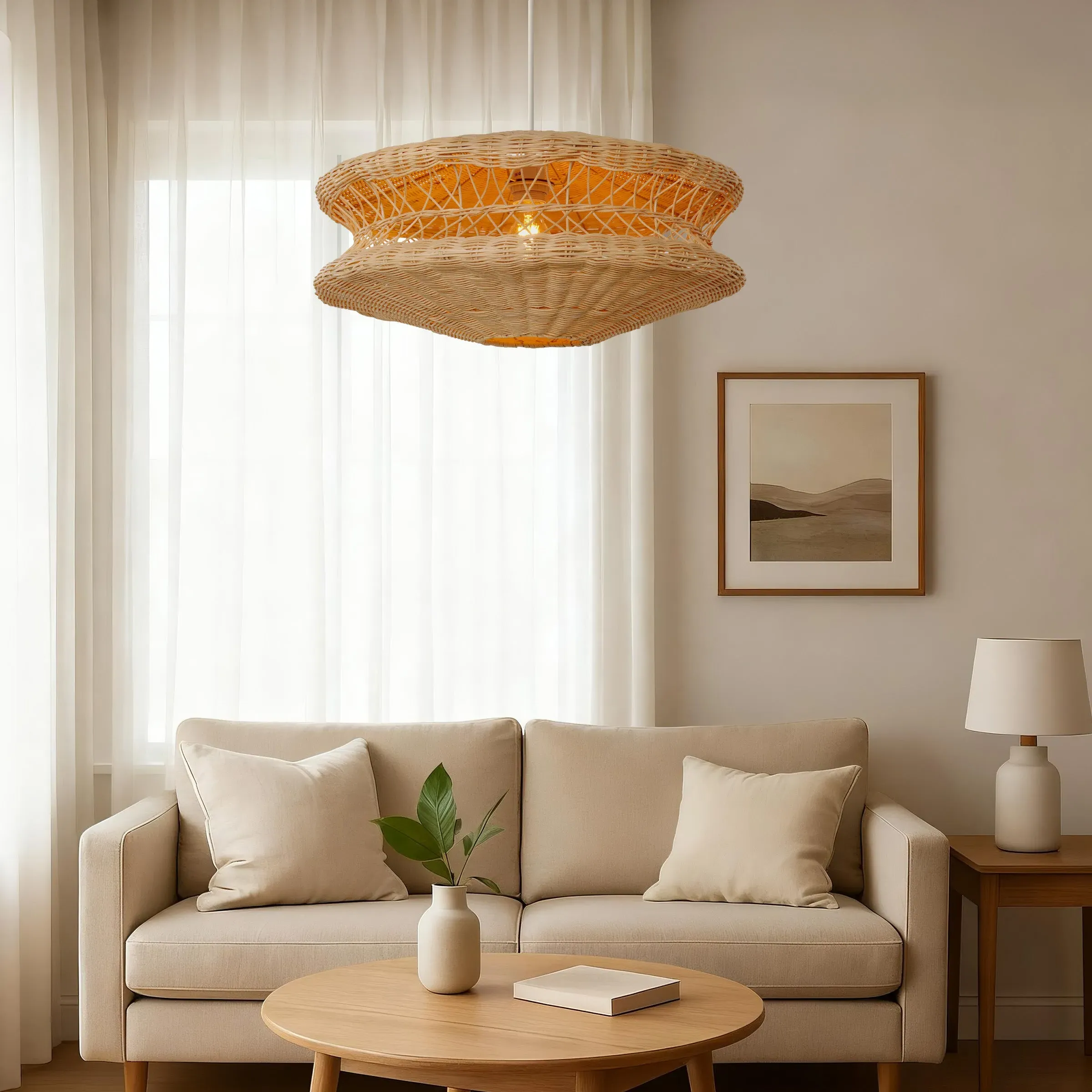 Woven Pendant Light with Adjustable Cord - Natural