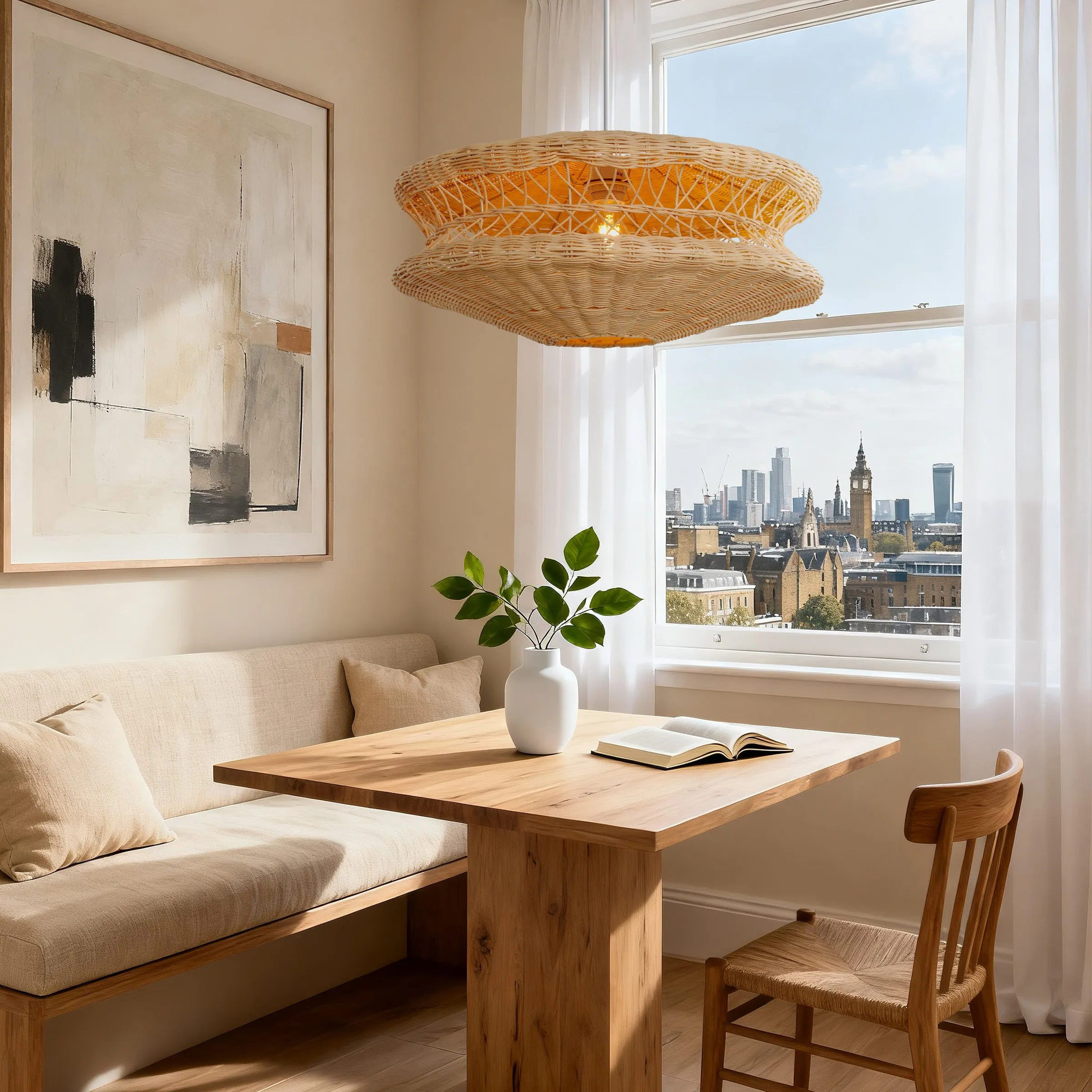 Woven Pendant Light with Adjustable Cord - Natural image