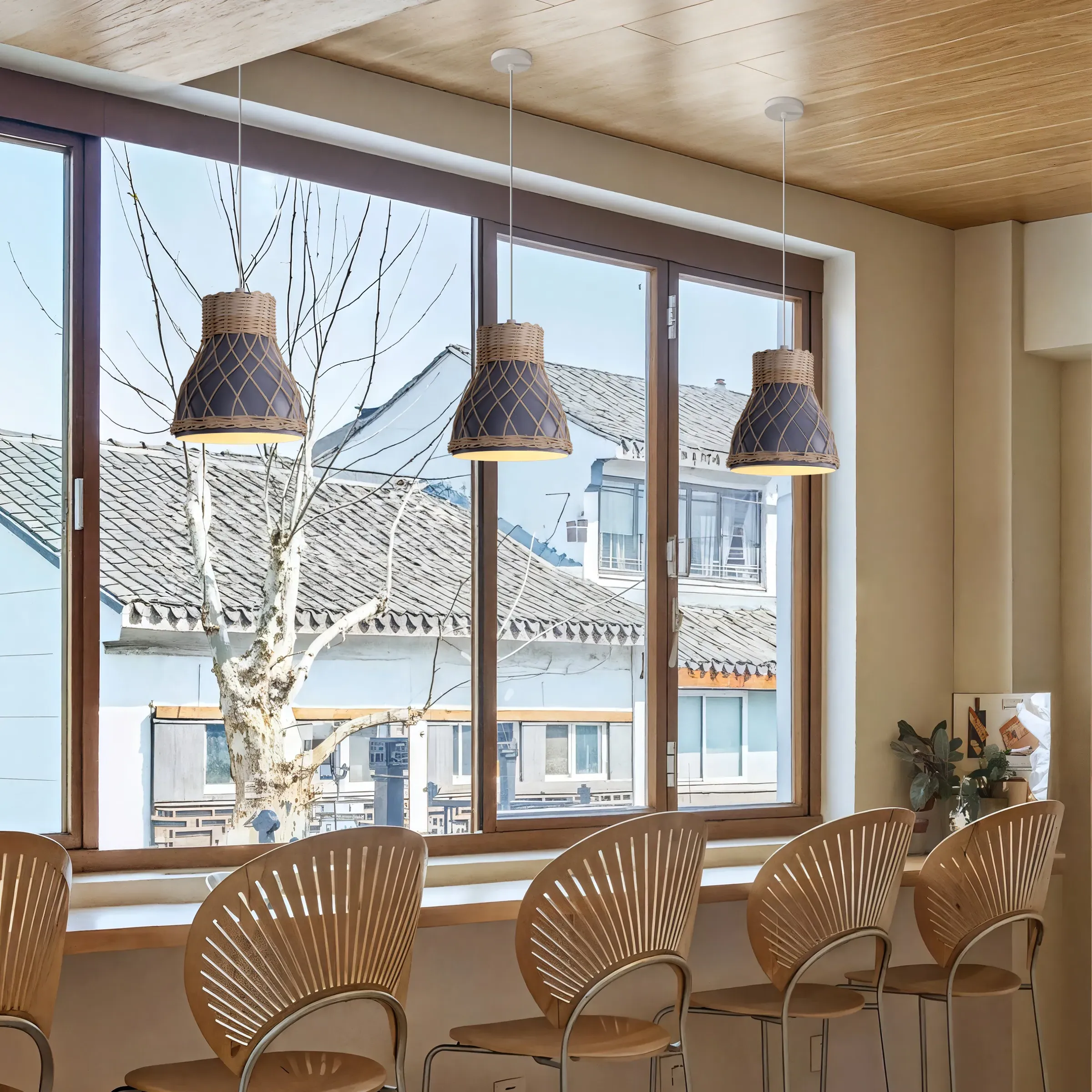 Woven Pendant Light with Adjustable Cord - Rattan