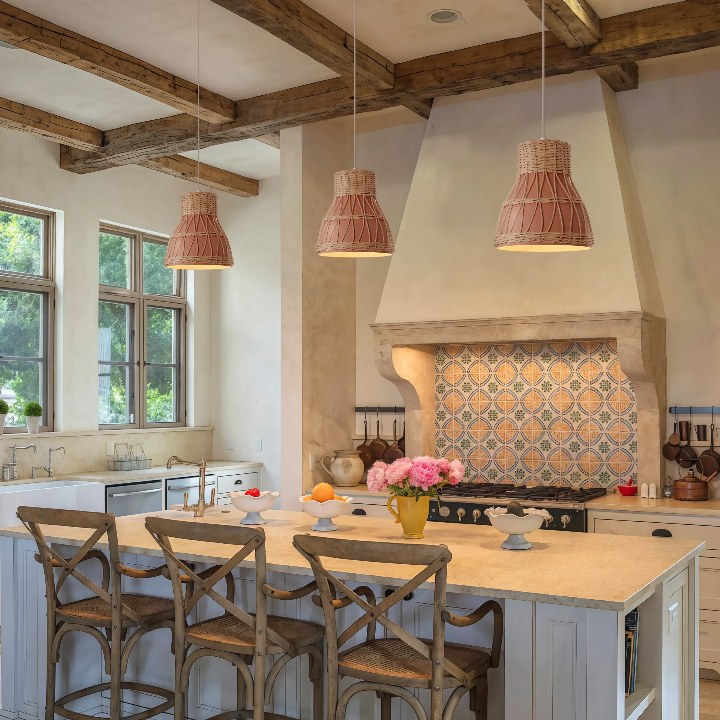 Woven Pendant Light with Adjustable Cord - Rattan