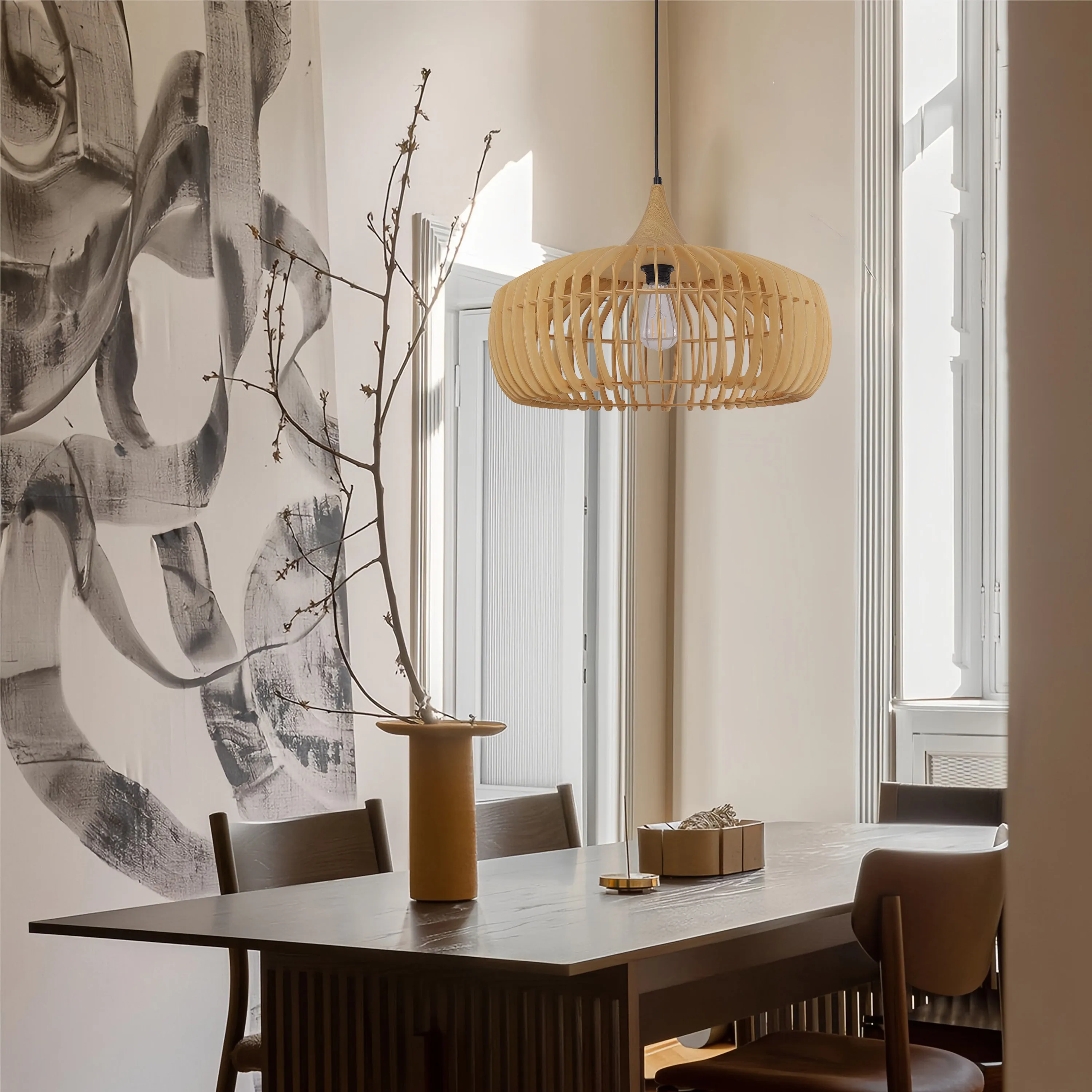 Woven Pendant Light with Adjustable Cord - Rattan