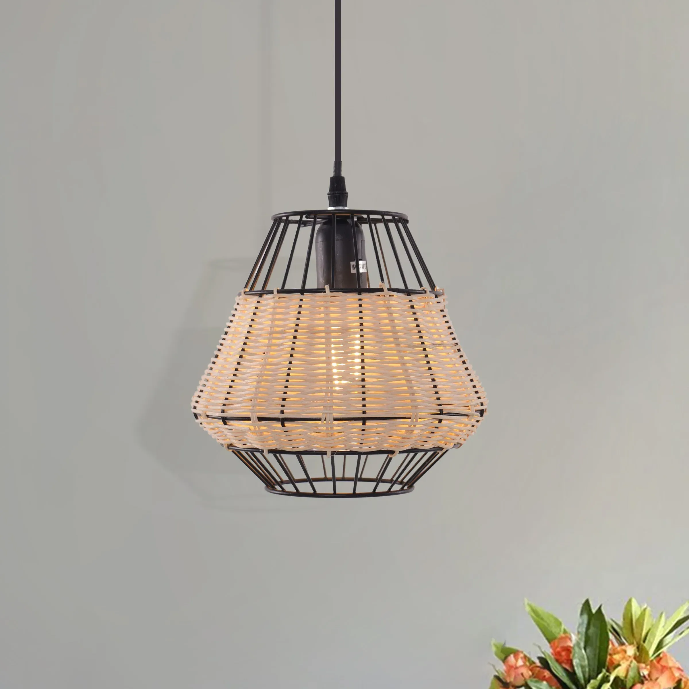 Woven Pendant Light with Adjustable Cord - Rattan