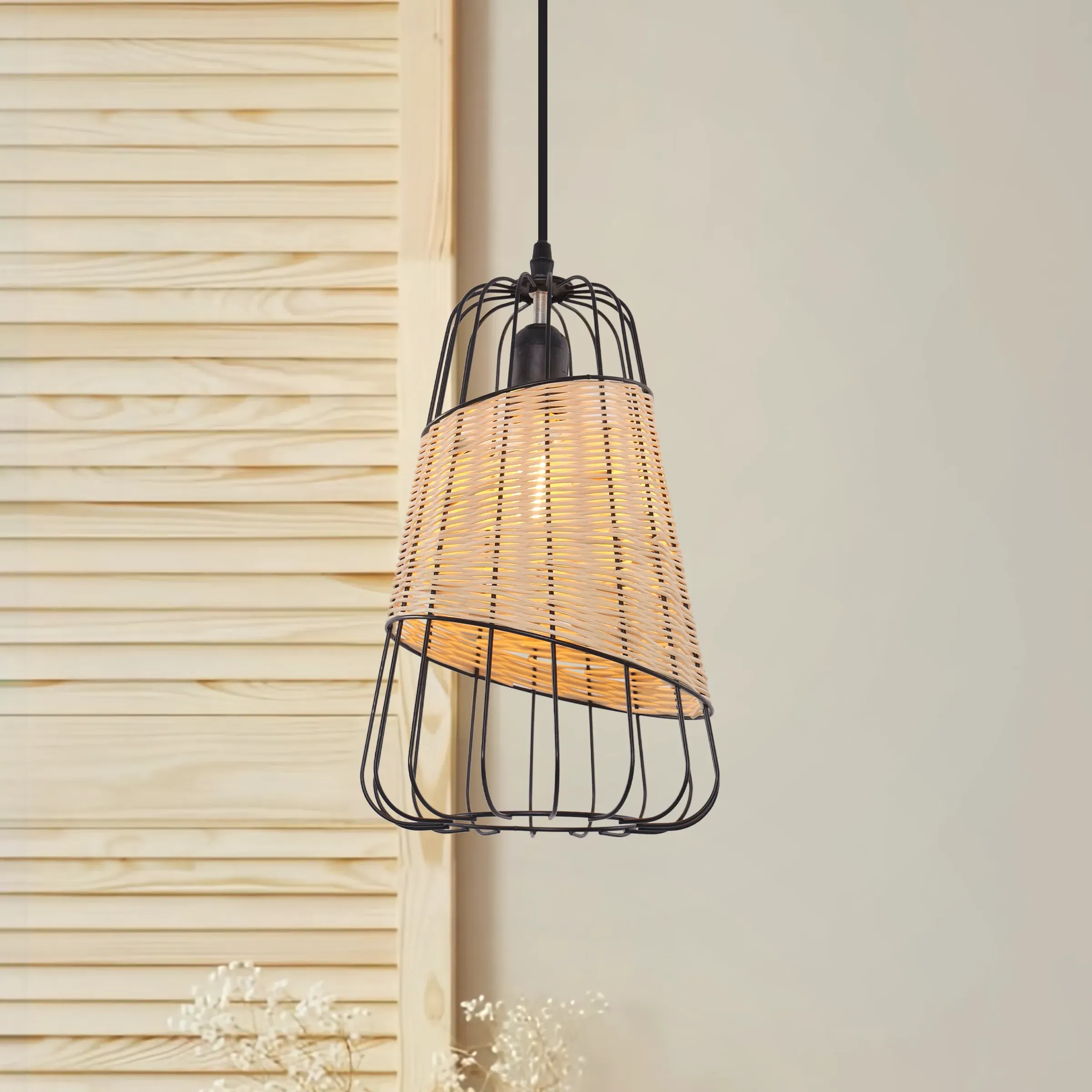 Woven Pendant Light with Adjustable Cord - Rattan