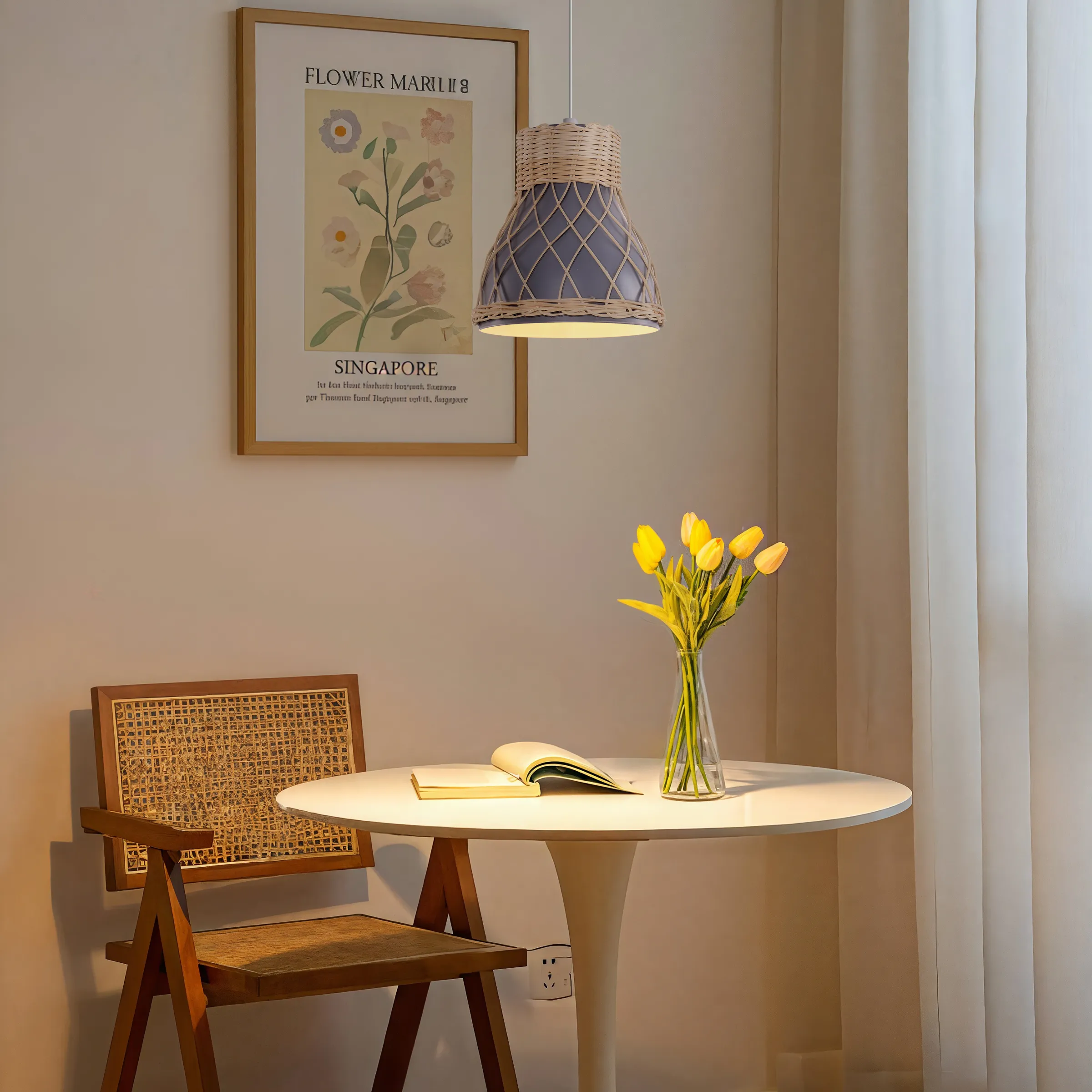 Woven Pendant Light with Adjustable Cord - Rattan