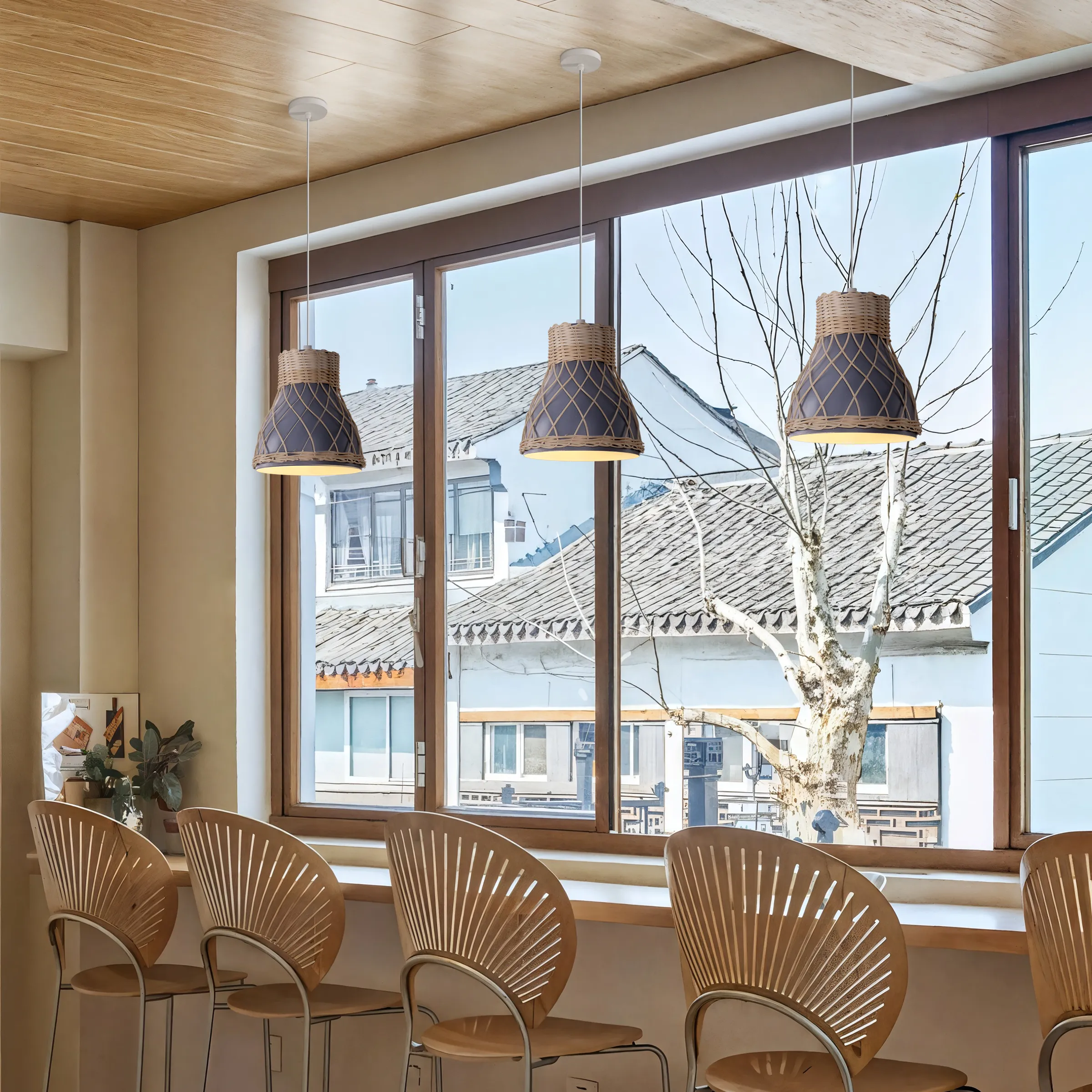 Woven Pendant Light with Adjustable Cord - Rattan