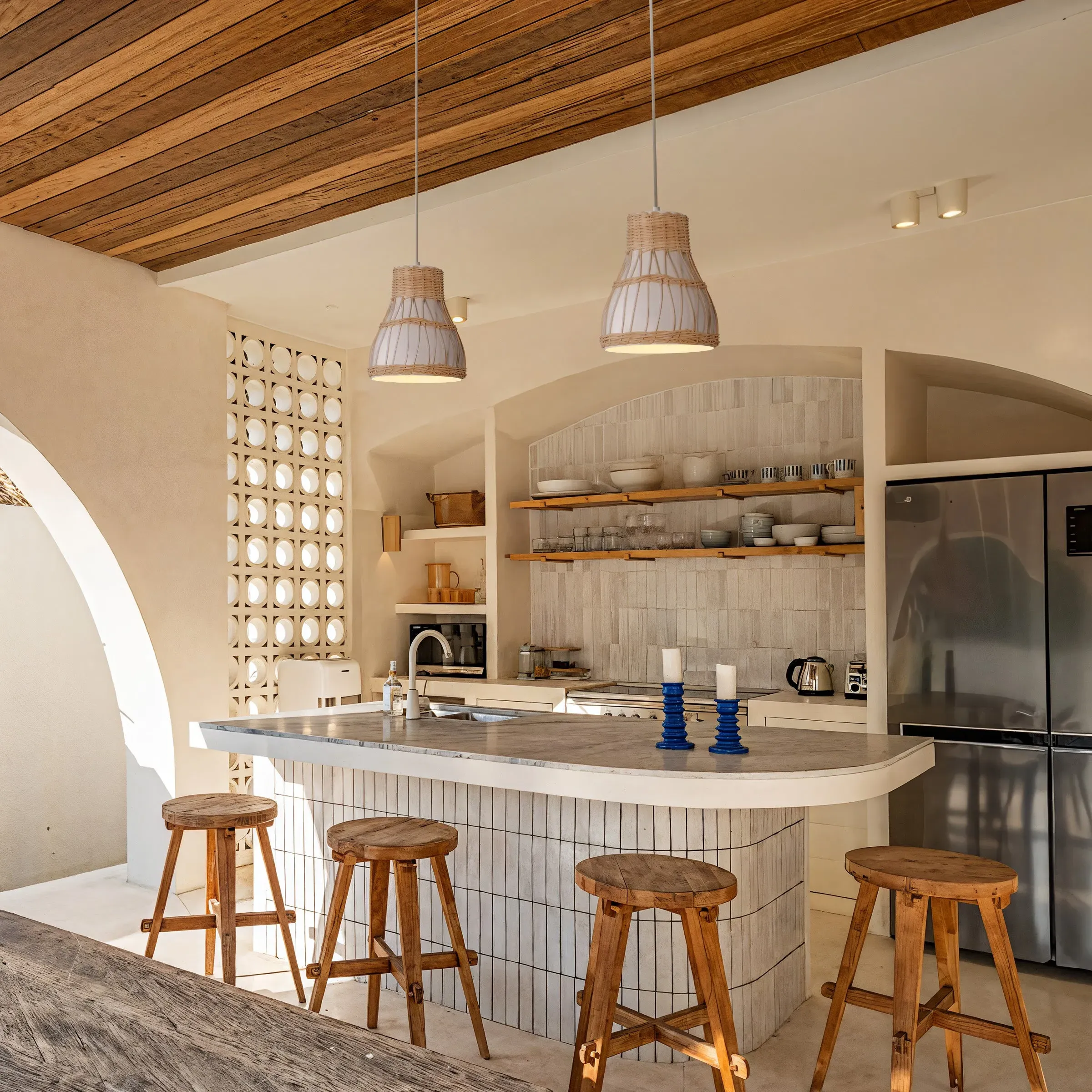 Woven Pendant Light with Adjustable Cord - Rattan