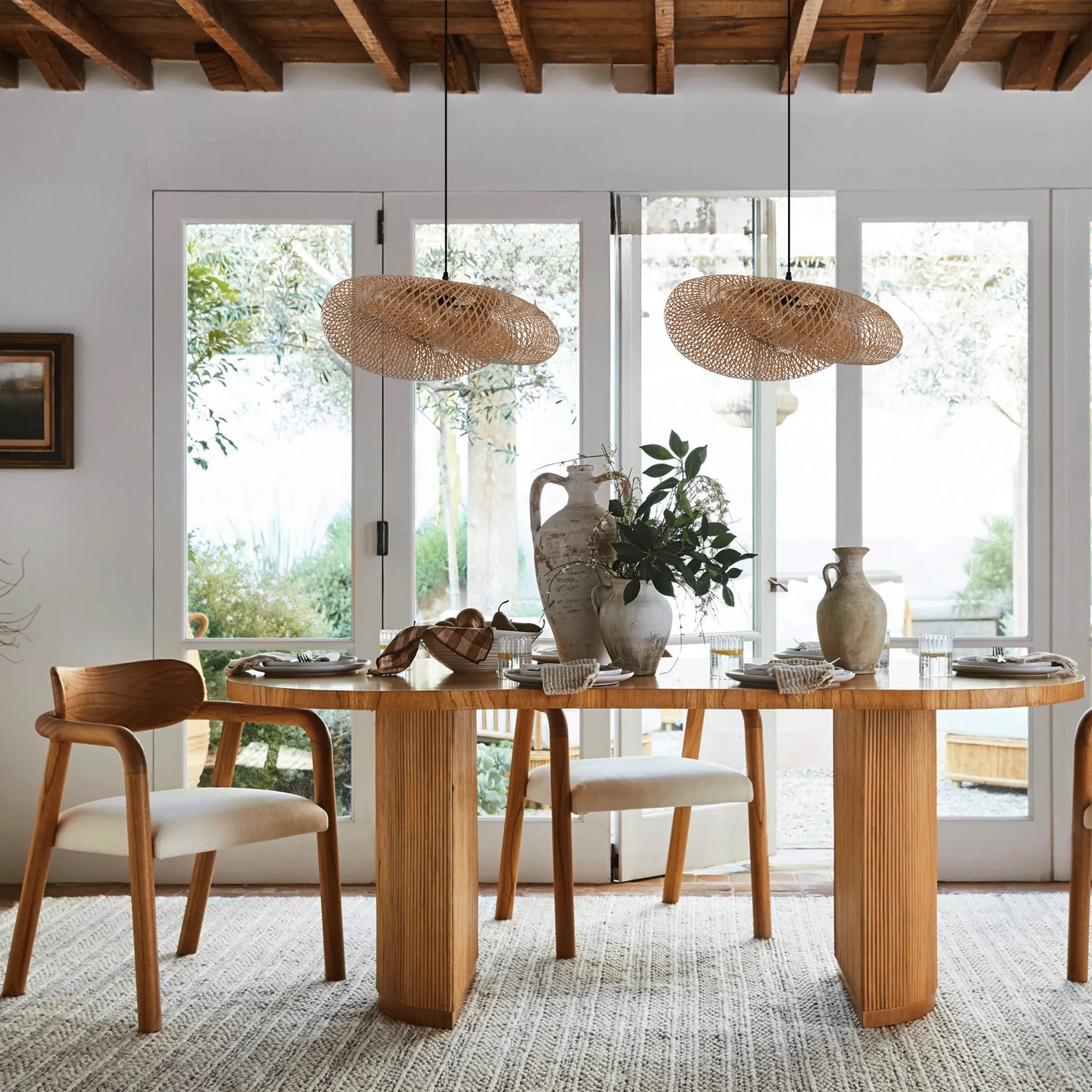 Woven Pendant Light with Cord - Brown, Bamboo