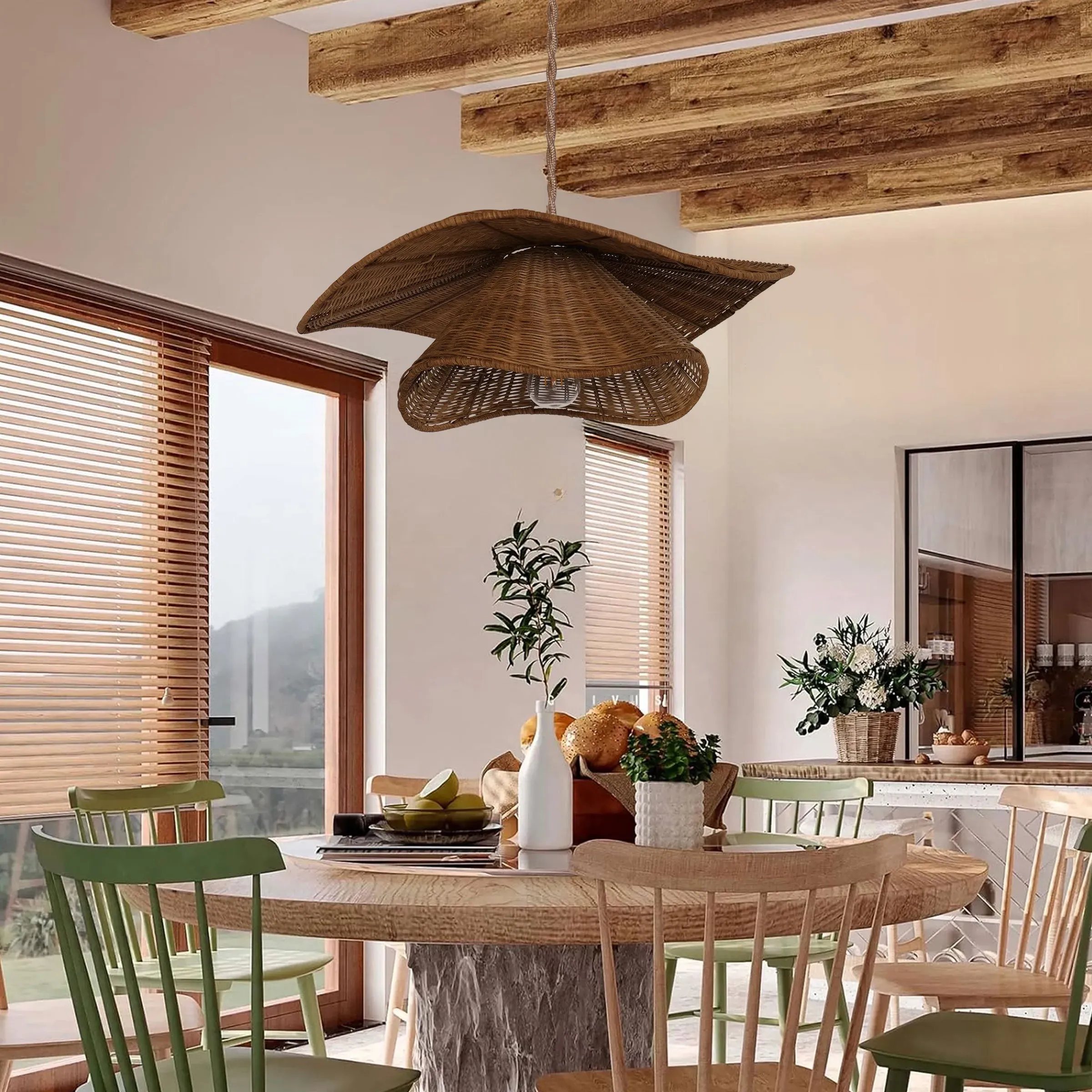 Woven Pendant Light with Cord - Brown, Rattan