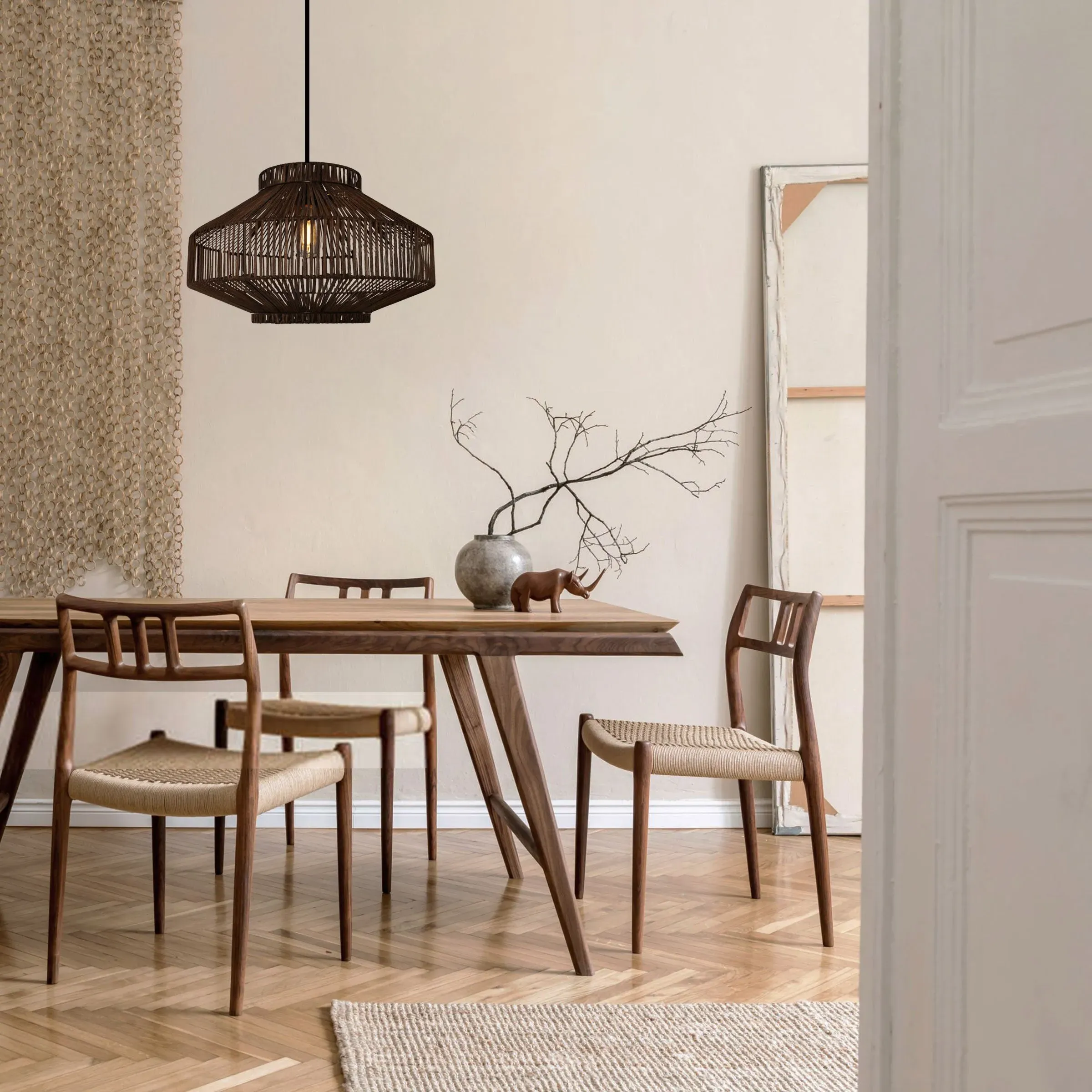 Woven Pendant Light with Cord - Brown, Rattan image