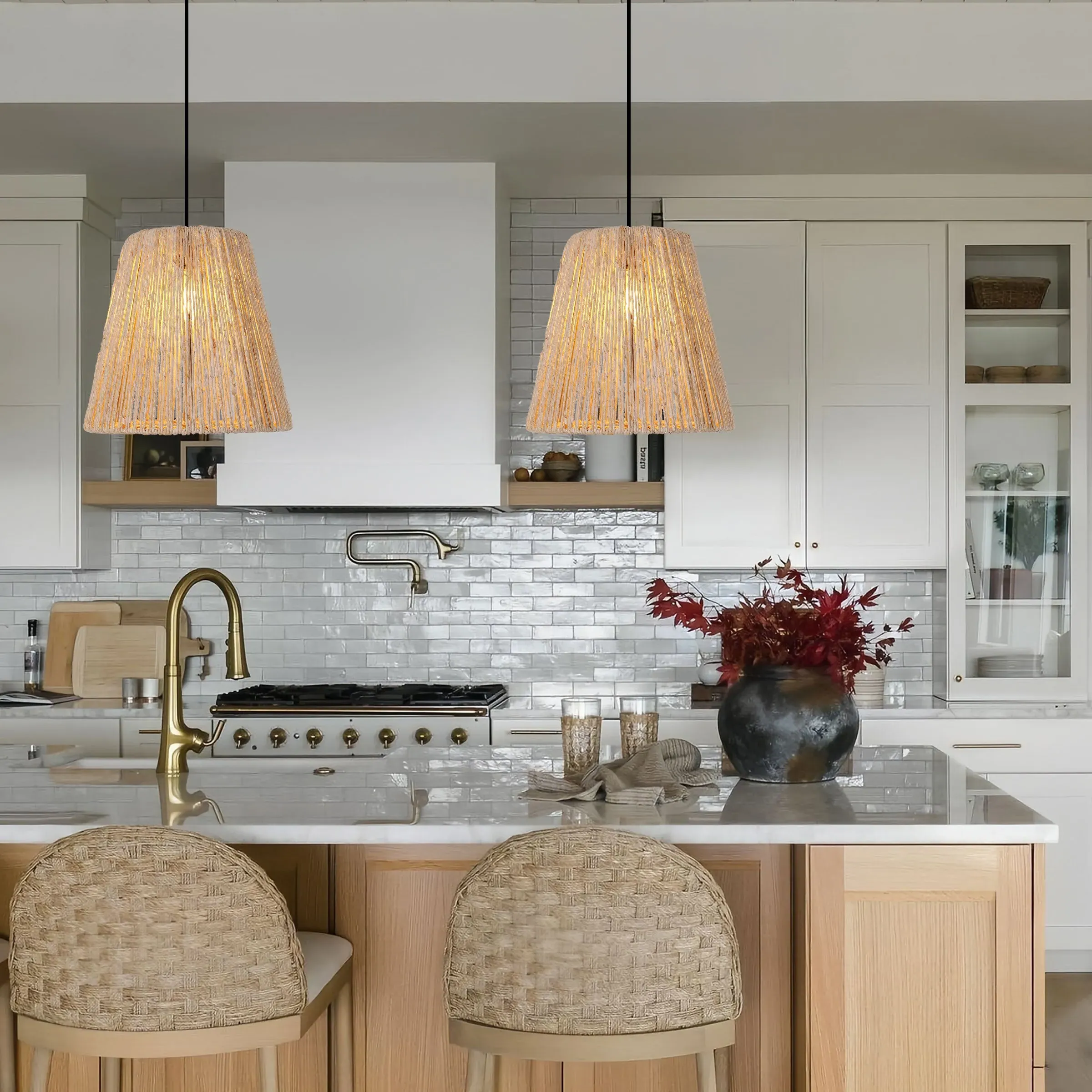 Woven Pendant Light with Cord - Natural, Hemp Rope image