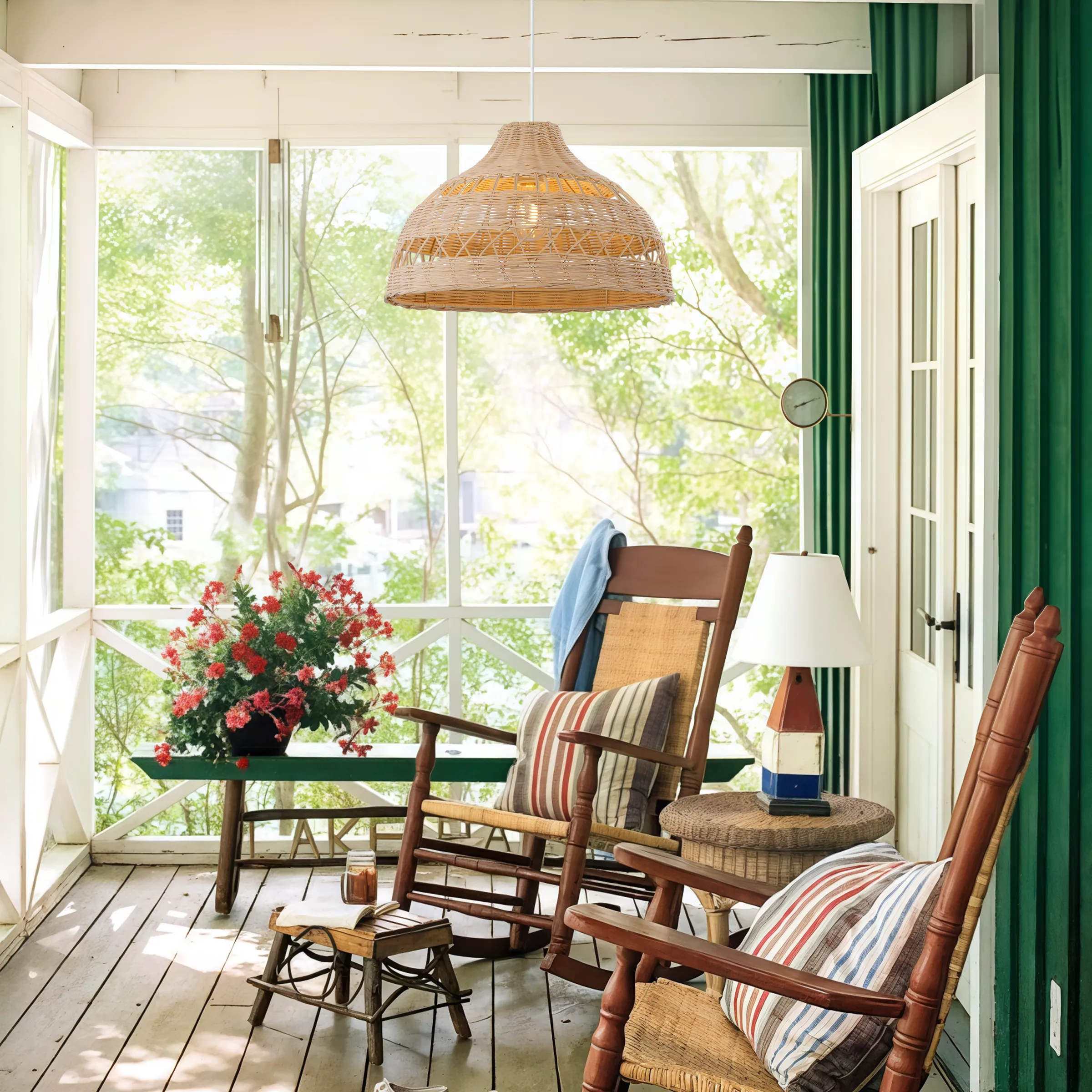 Woven Pendant Light with Double Layer - Natural Rattan image