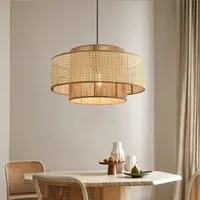 Woven Pendant Light with Dual Layer - Natural, Rattan alternate view