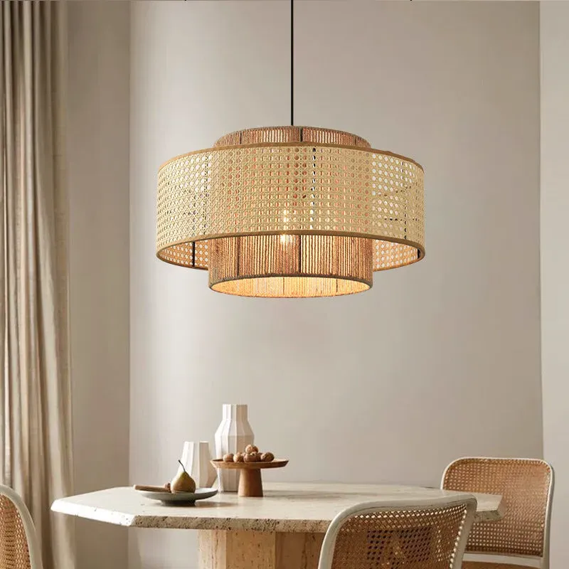 Woven Pendant Light with Dual Layer - Natural, Rattan