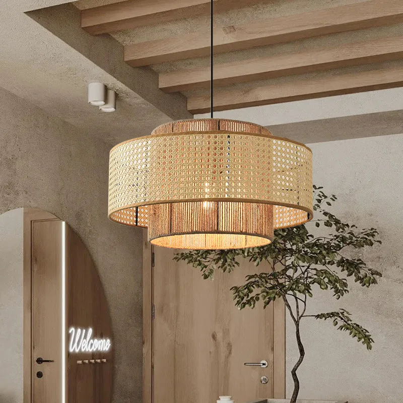 Woven Pendant Light with Dual Layer - Natural, Rattan image