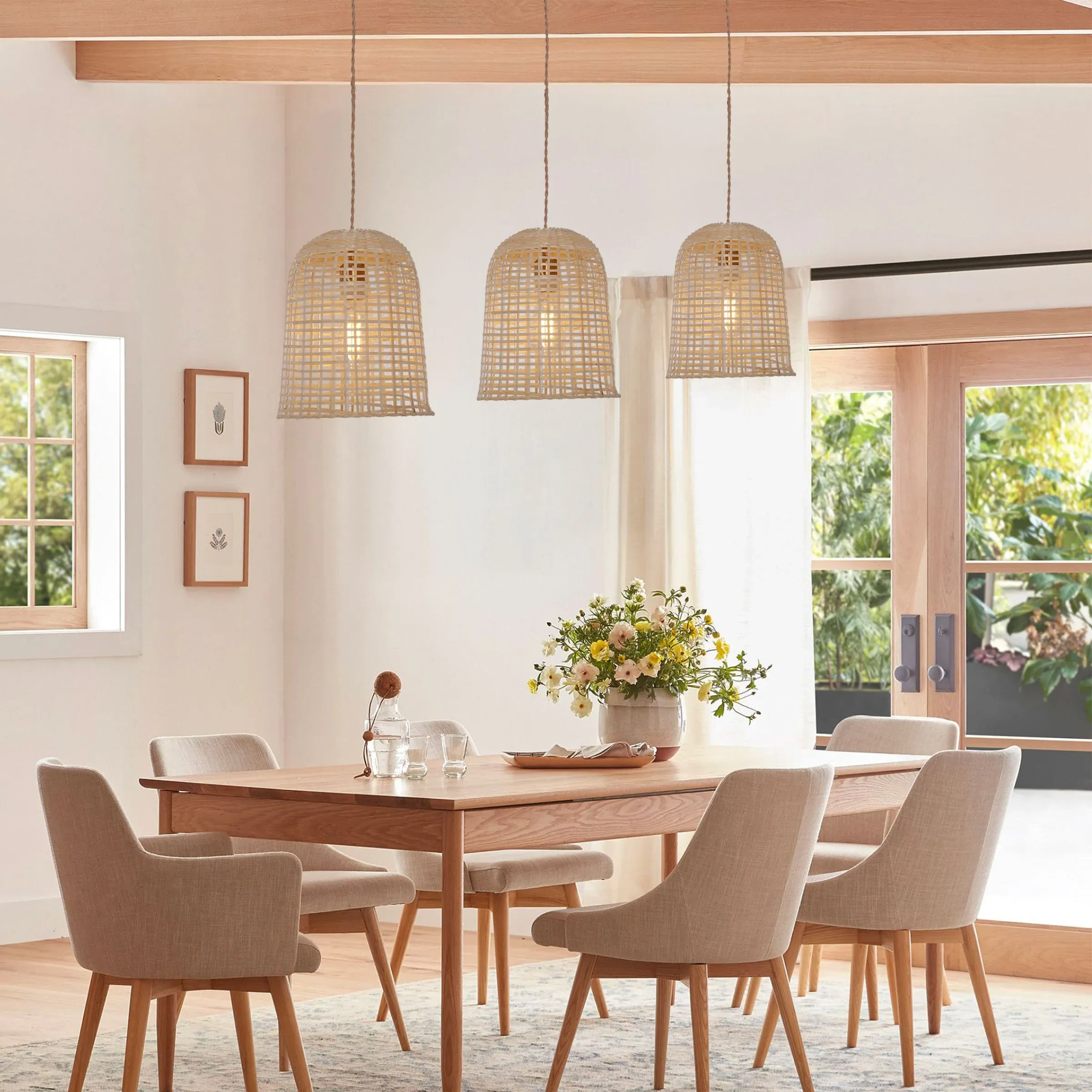 Woven Pendant Light with E27 Socket - Brown, Bamboo